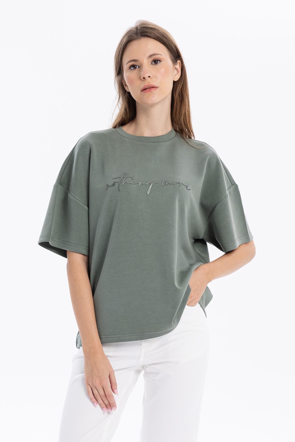 GMG FIRENZE-Crew Neck Oversize Emboss Printed Women's T-Shirt 2