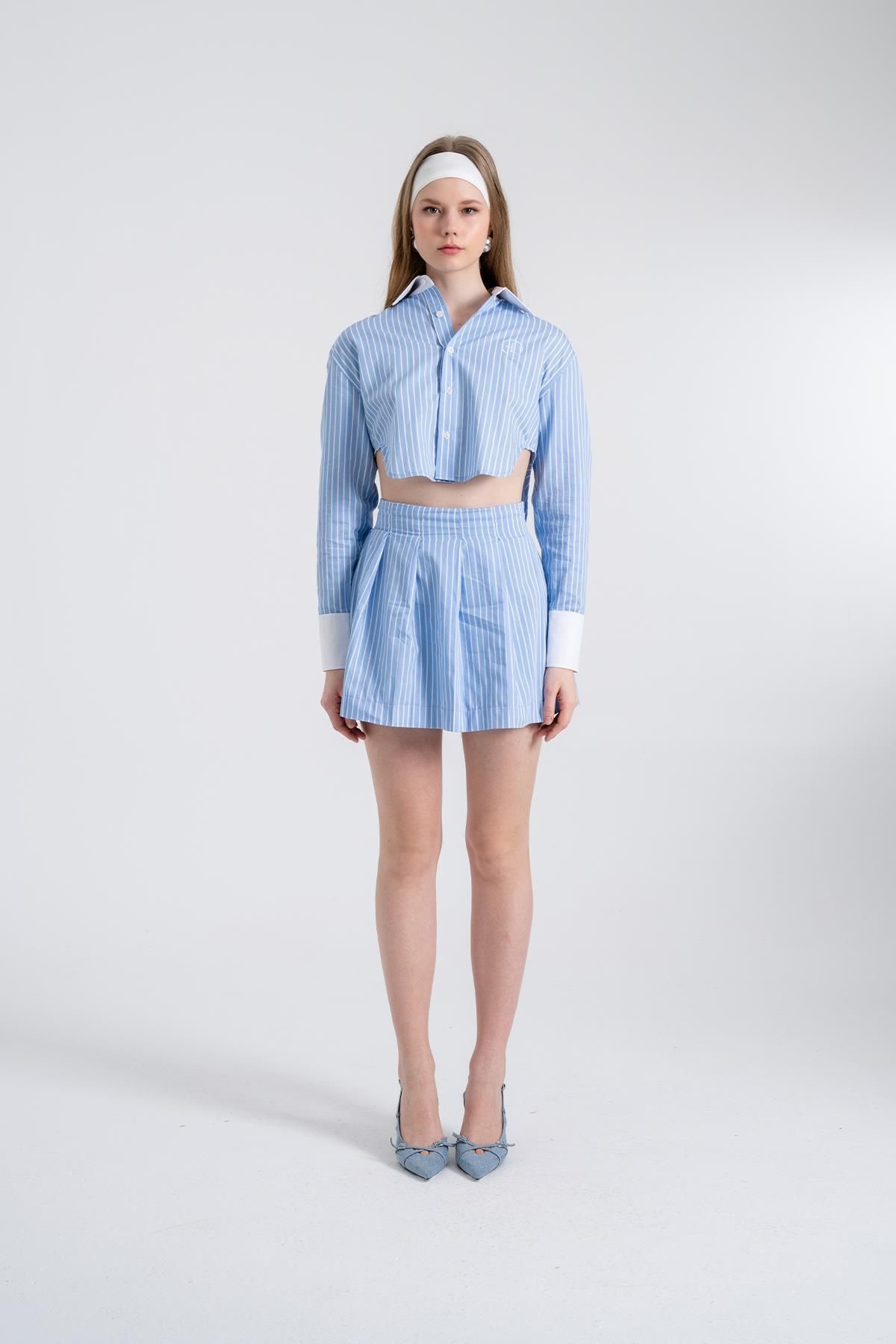 HOLLY LOLLY-Crop Cut Striped Harmony Poplin Crop Cămașă Albastru 6