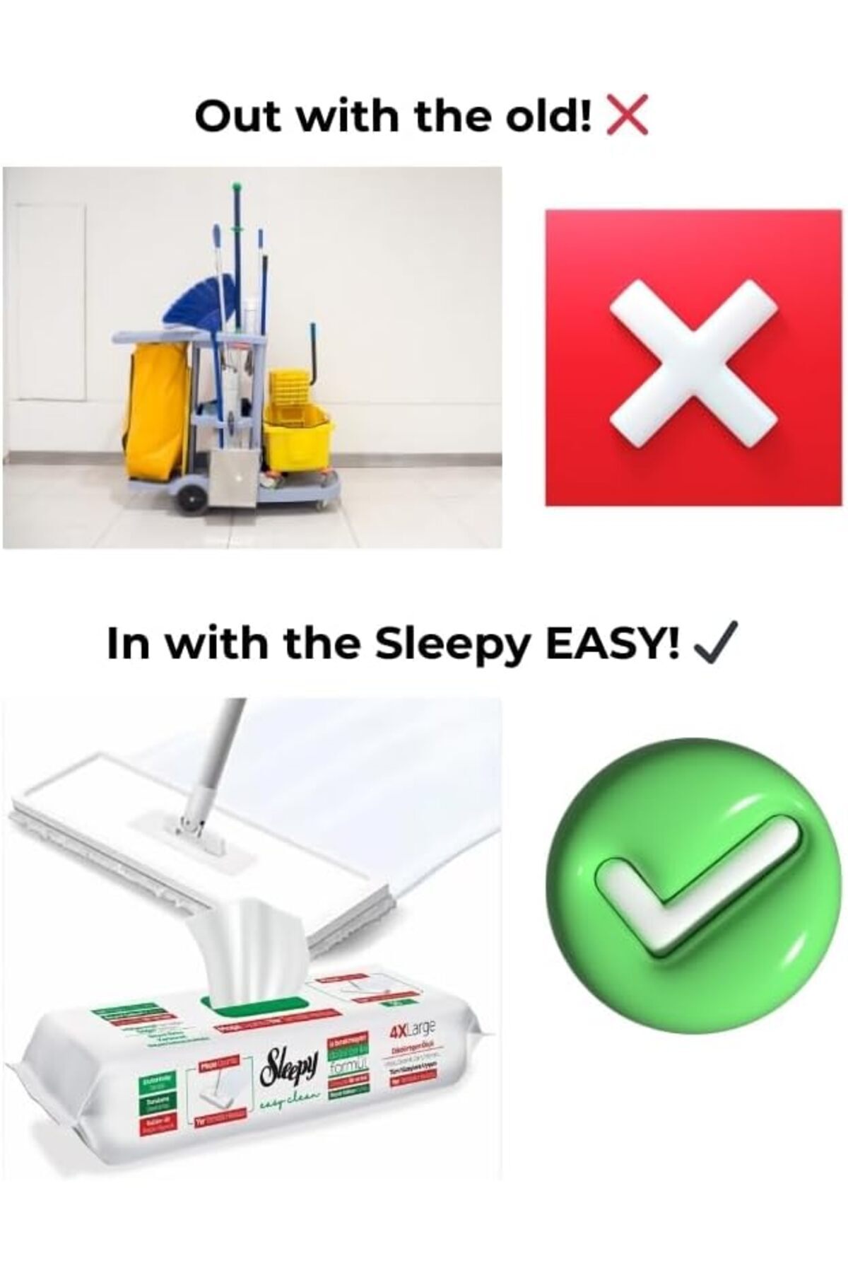 Sleepy Easy Clean Mop Uyumlu Mendiller|Beyaz Sabun Katkı Maddesi|Tüm Zemin Tipleri|50 Yaprak fotoğrafı 6 (önizleme)