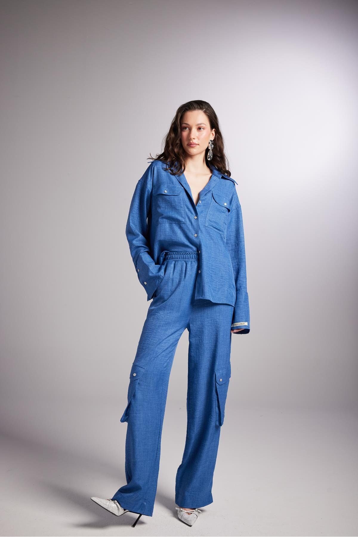 HOLLY LOLLY-Oversize Cut Julia Shirt Blue 2