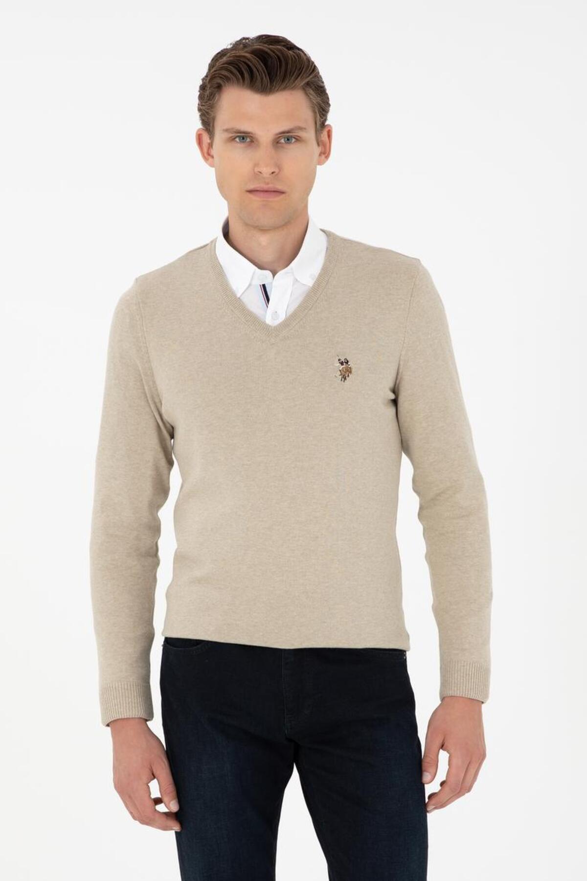 یو اس پولو ژاکت مردانه یقه هفت ۱۰۰٪ پنبه ای ساده