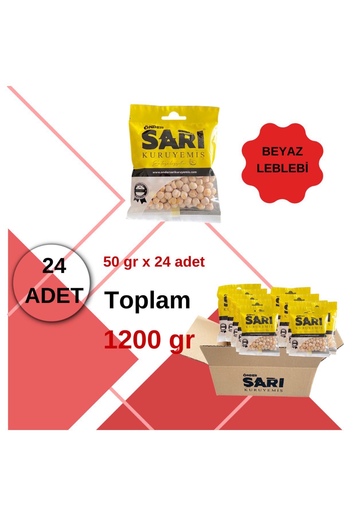 Önder Sarı Kuruyemiş Beyaz Nohut Leblebi Aç Bitir PAket 50 Gr X 12 Adet