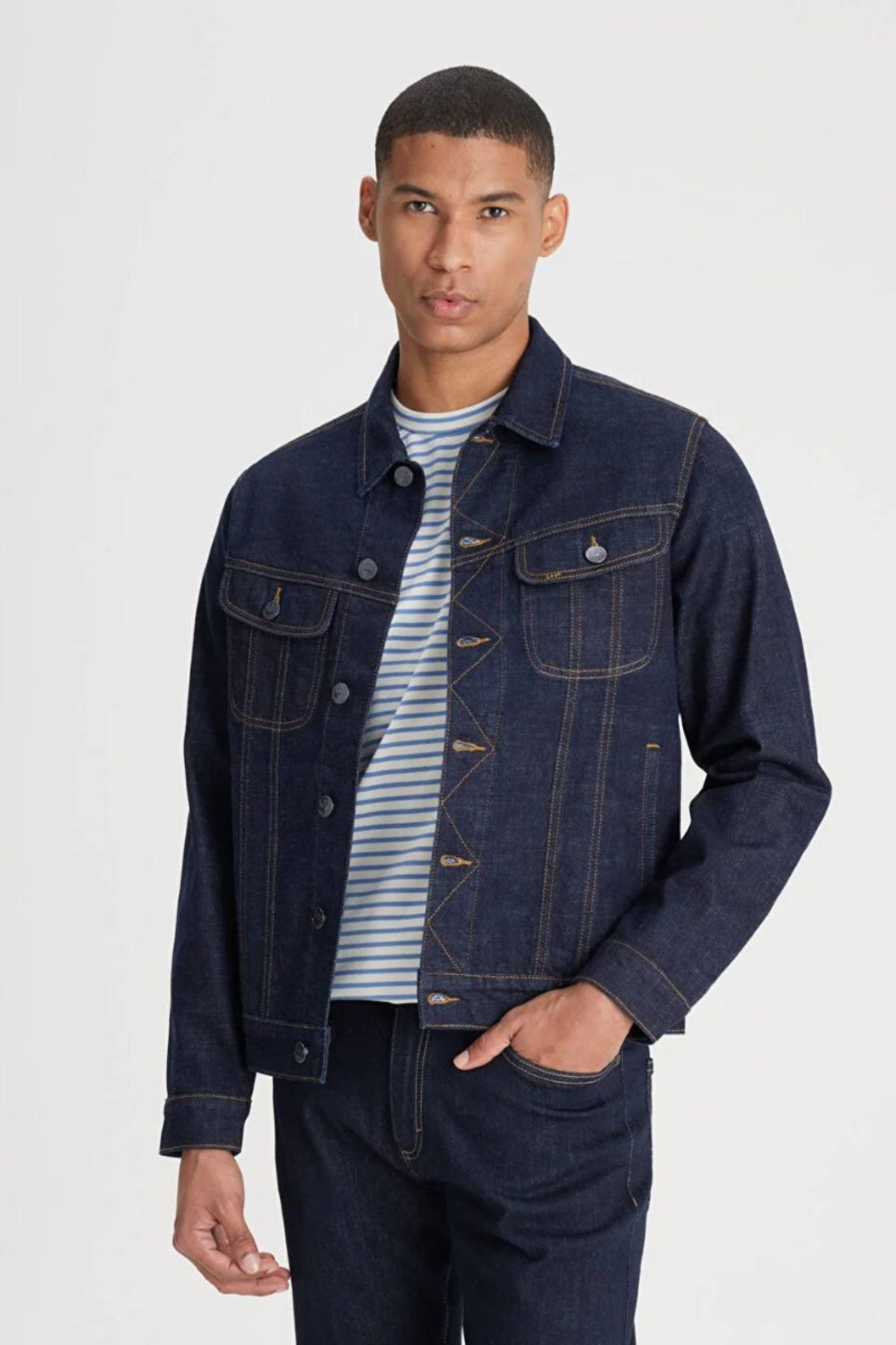 Lee-Culoare Ecru - 100% Bumbac Regular Fit Trucker Jean Denim Jachetă 3