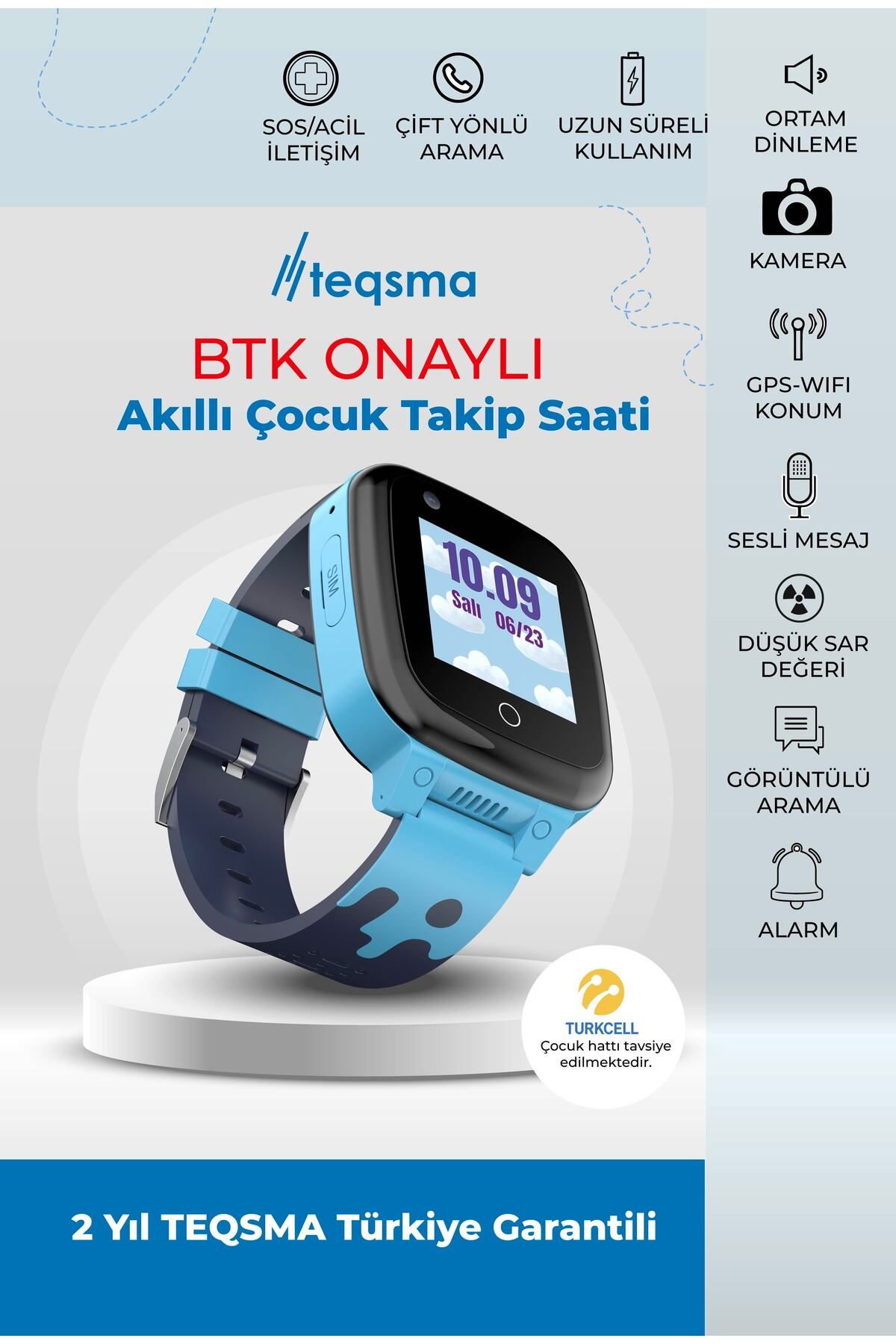 TEQSMA S25 Uz Akıllı Çocuk Saati- Sos, Gps Takibi, Görüntülü Görüşme, Btk Onaylı, Su Geçirmez 24 Ay