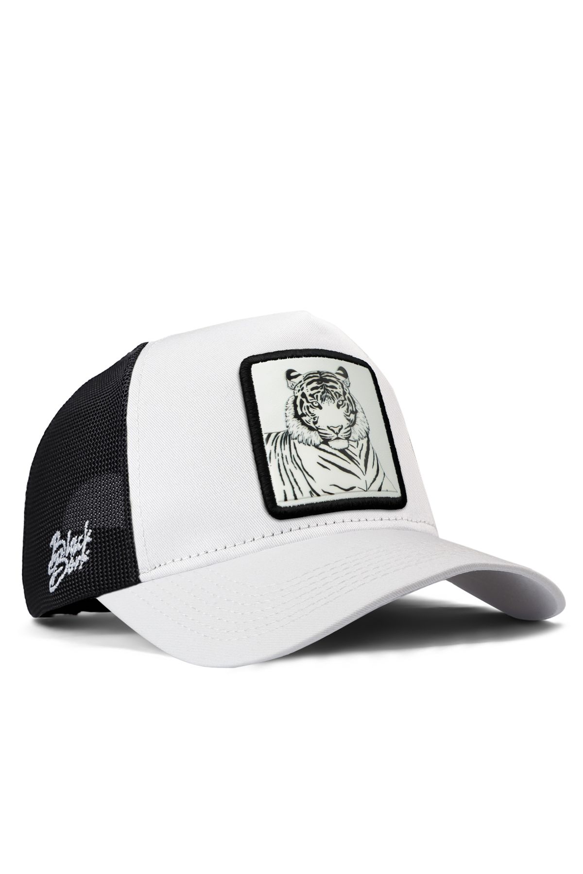 BlackBörk V1 Trucker Bengal Kaplan - 1bs Kod Logolu Unisex Beyaz-siyah Şapka (CAP)