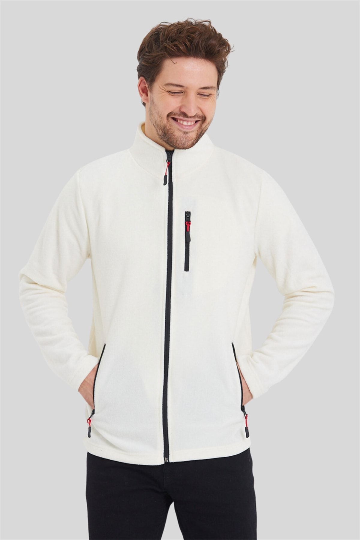 MAXIMILLIAN-White Color 3-Pocket Zippered Men's Fleece - White 1