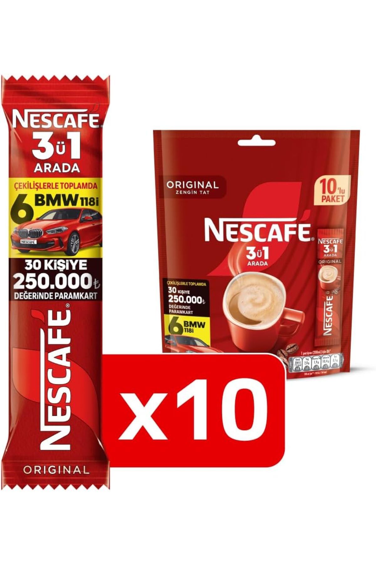 Nescafe 3'ü 1 Arada Original Çözünebilir Kahve Karışımı 10'lu Paket (10 x 17,5g)