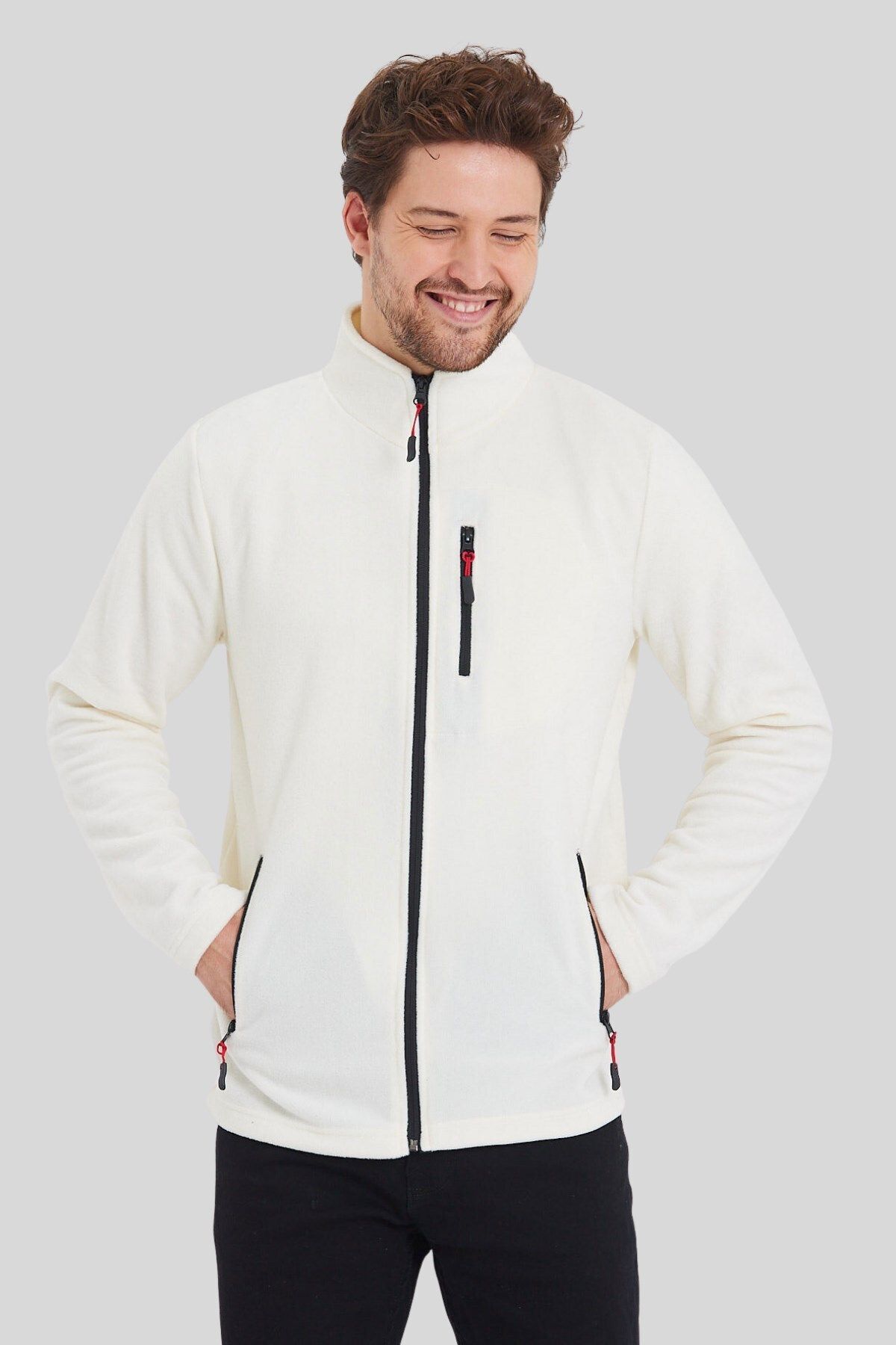 MAXIMILLIAN-White Color 3-Pocket Zippered Men's Fleece - White 4