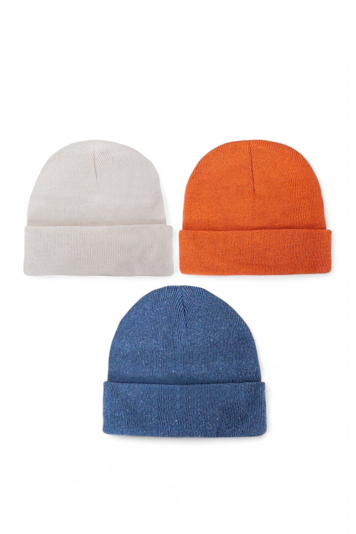 Eke Tekstil  Unisex Katlamalı Siyah,beyaz,gri 3'lü Bere Seti - Görsel 7