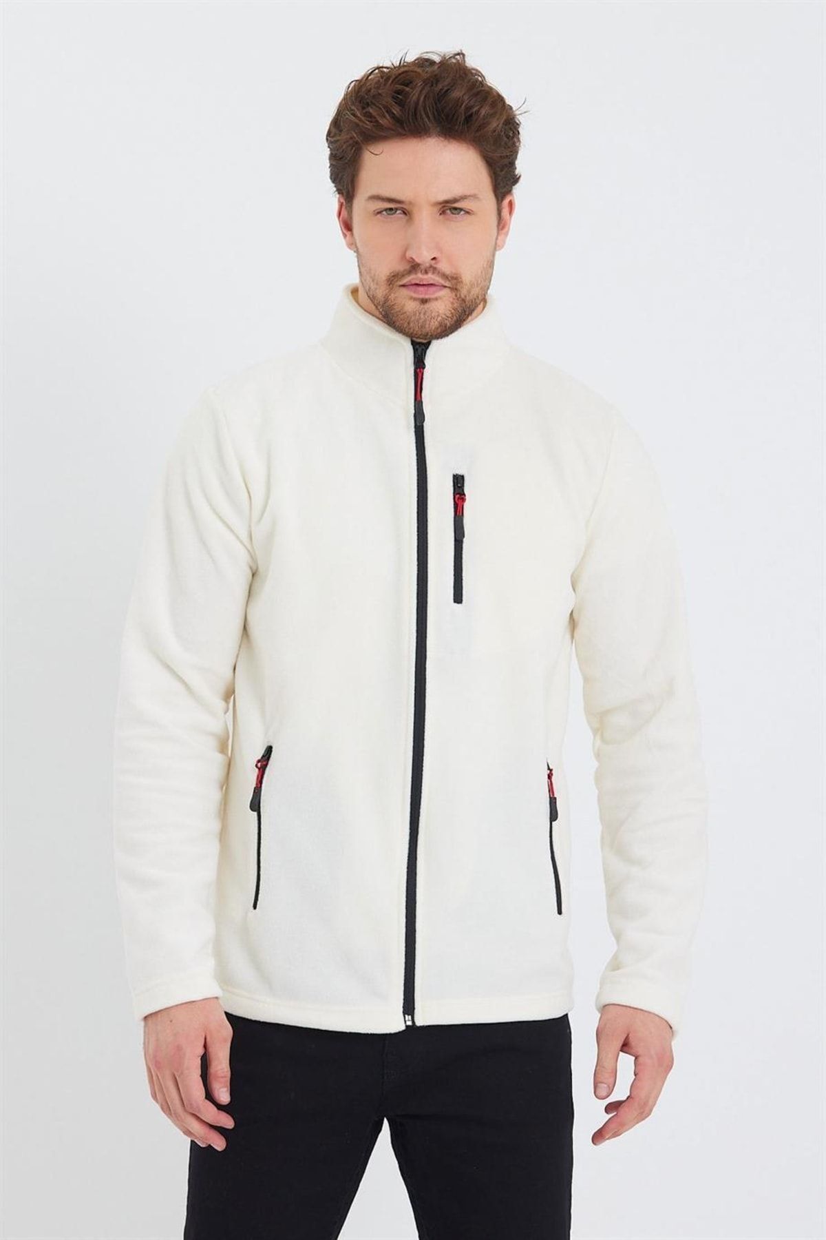 MAXIMILLIAN-White Color 3-Pocket Zippered Men's Fleece - White 2