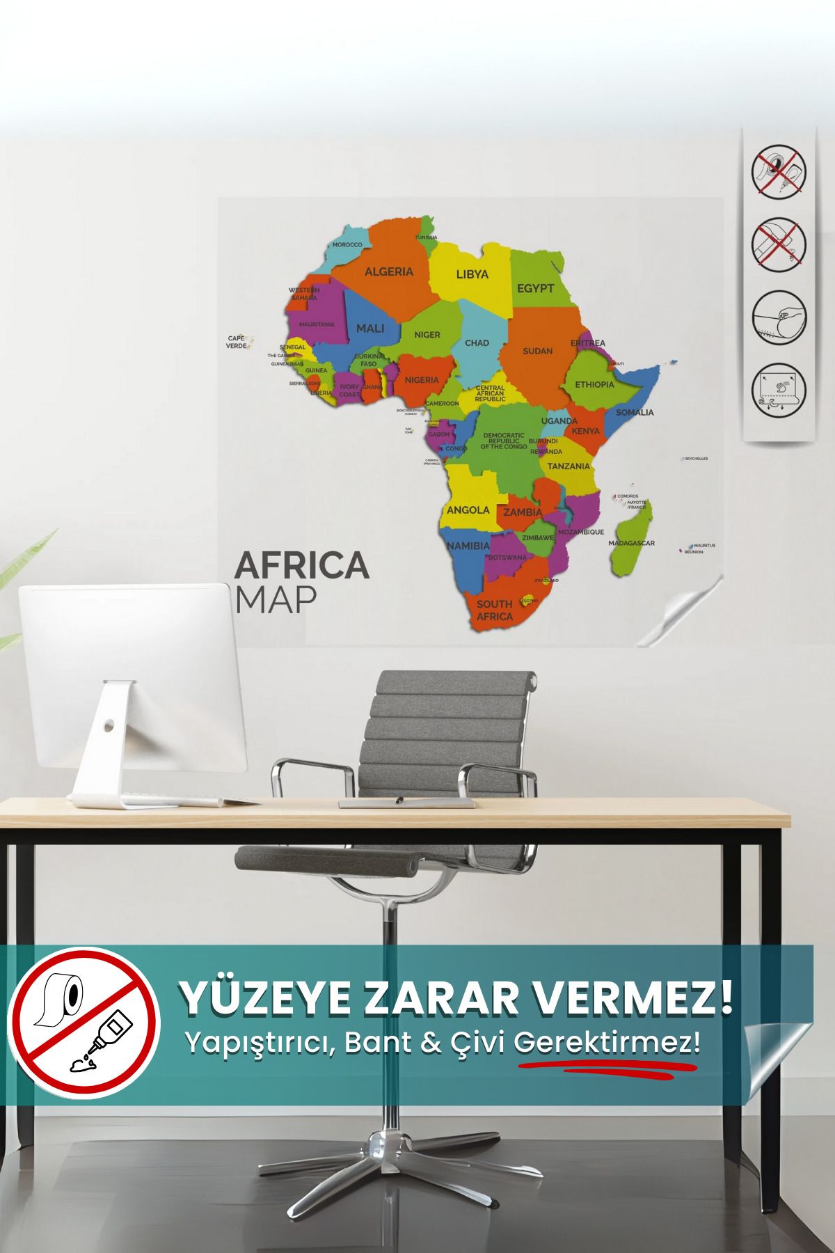 Pi Papers Afrika Kıtası Haritası, İz Bırakmaz, Harita, Yapışkansız Tutunan, Statik Kağıt Tahta, Sihirli Kağıt