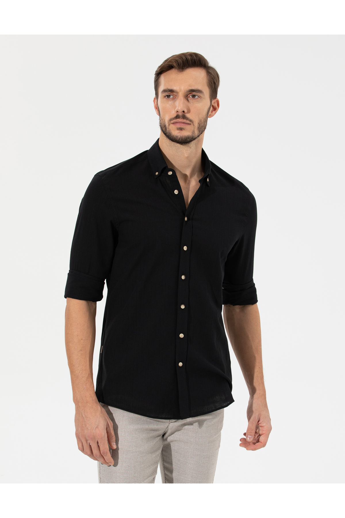 Pierre Cardin  Siyah Slim Fit Uzun Kollu Gömlek 50268183-VR046 - Görsel 3