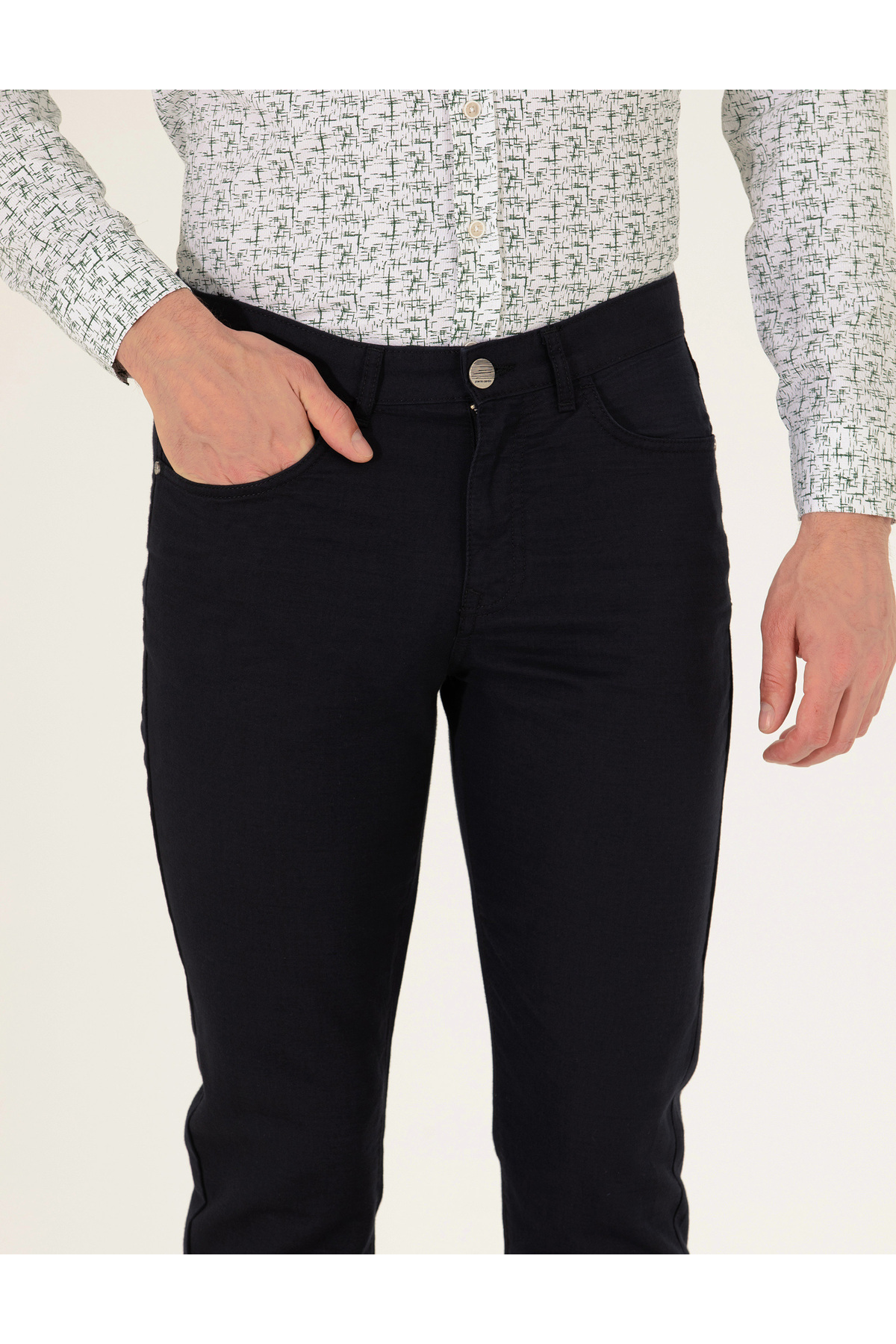 Pierre Cardin Siyah Slim Fit Keten Karışımlı Kanvas Pantolon 50268095-VR046 görsel 6