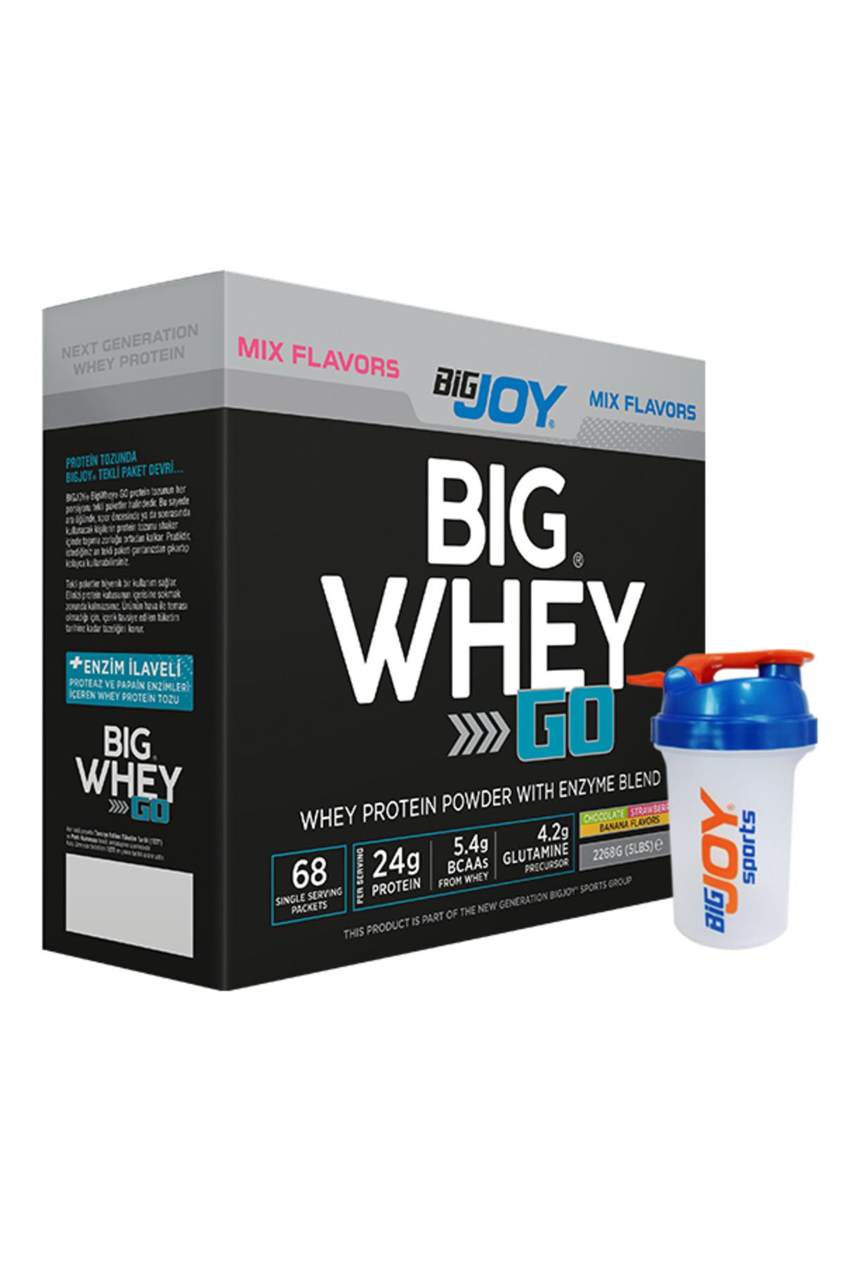 Bigjoy Sports Whey Protein Big Whey Go Protein Tozu Tekli Sachet Mix Aroma 68 Servis Sindirim Enzimi Ilaveli