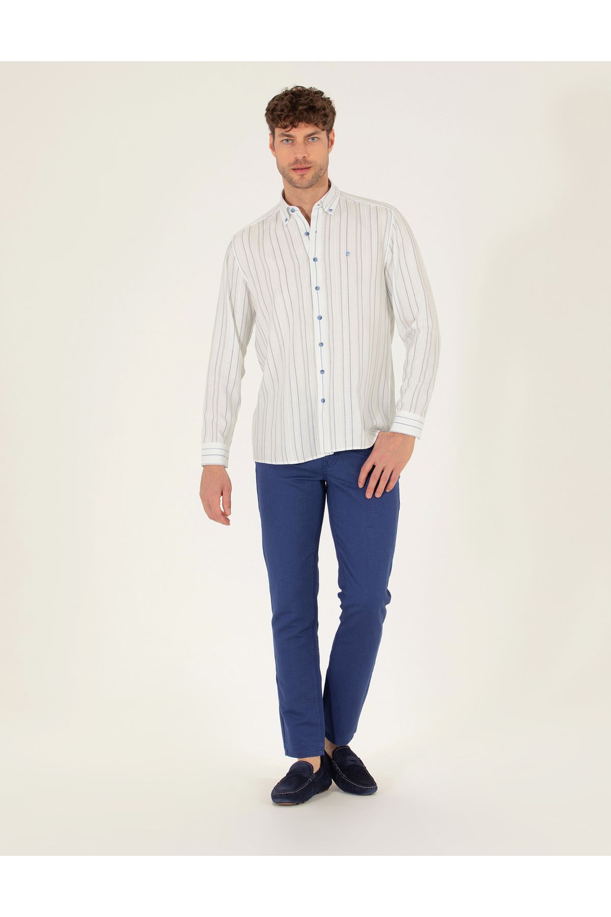 Indigo Slim Fit Lenen Blend Canvas Trousers 50268095-VR028 Pierre Cardin