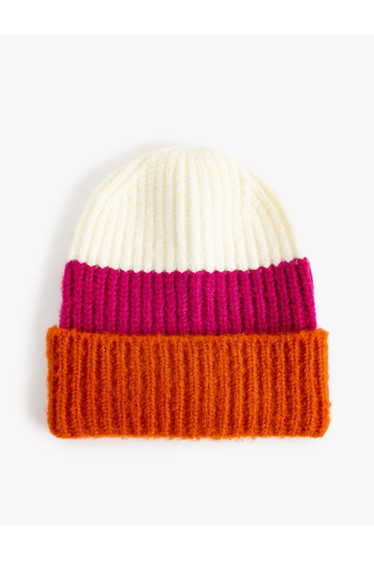 Koton-Color Block Fold Detailed Knitted Beanie 1