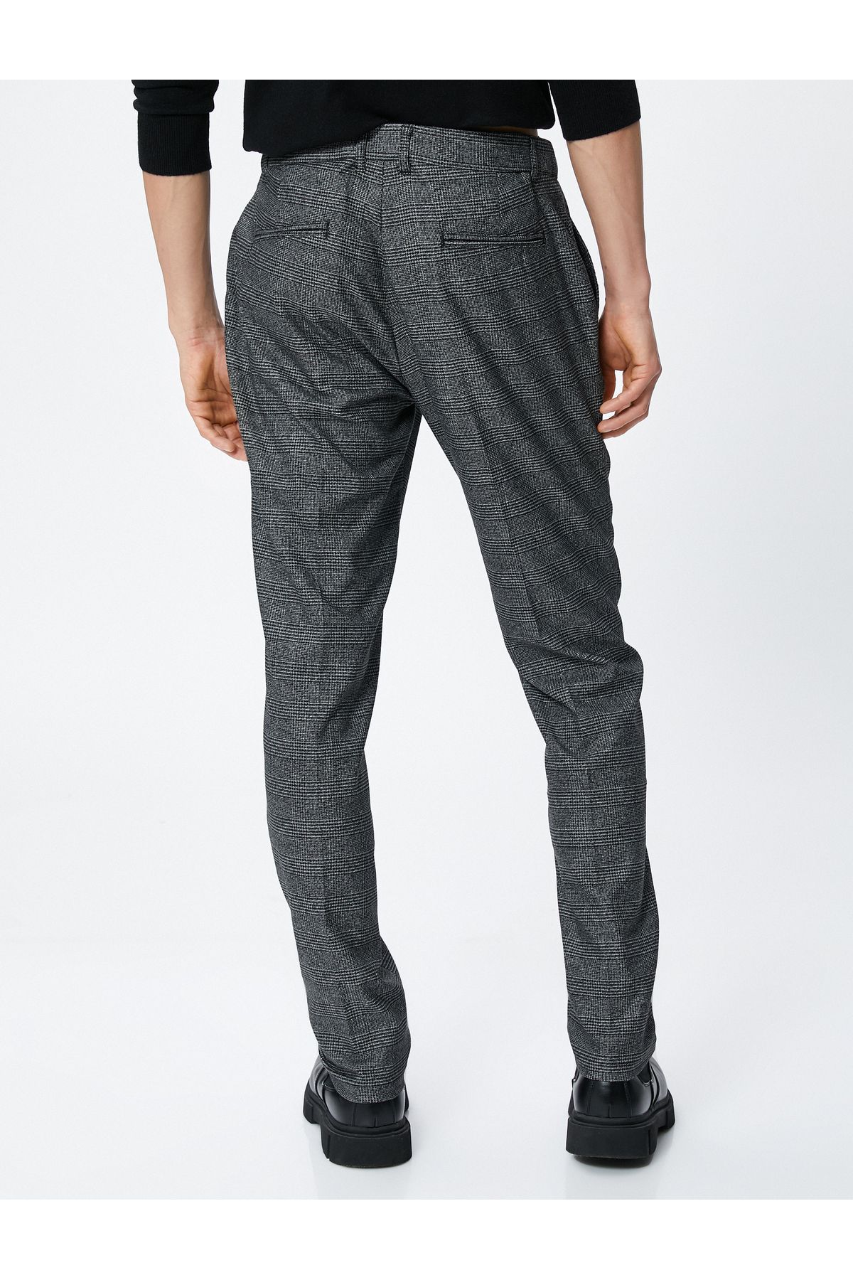 Koton-Viscose Mixed - Checkered Trousers, Button Detail and Pocket 4