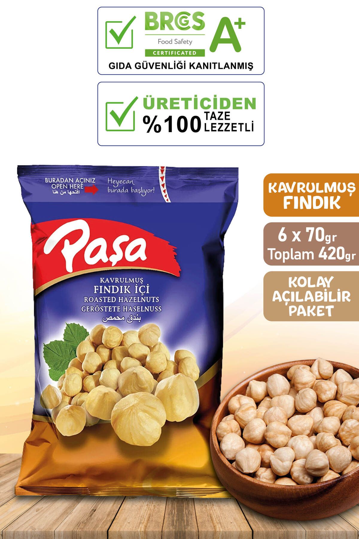 Paşa Kuruyemiş Paşa Fındık Içi 70 gr X 6 Adet (TOPLAM 420GR)