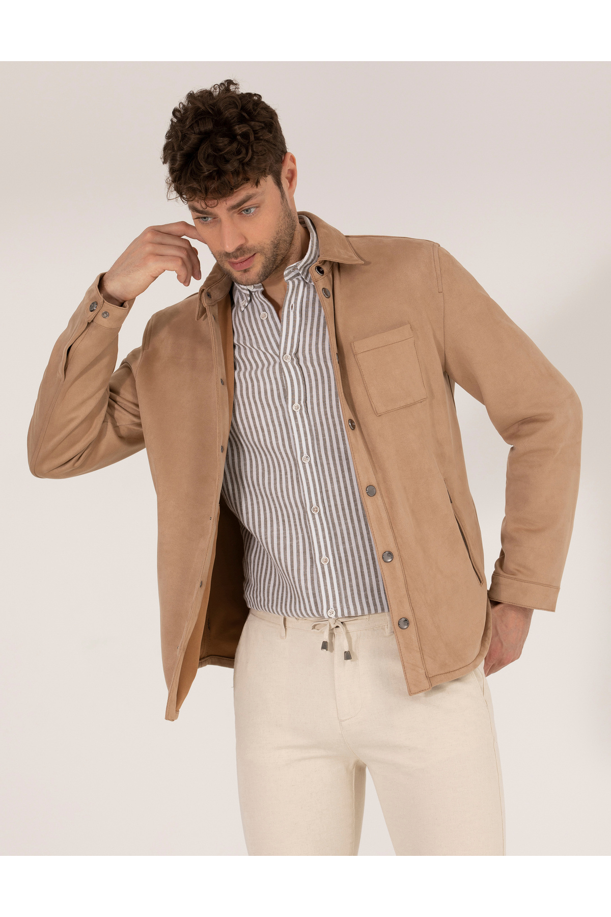 Pierre Cardin Bej Suni Deri Ceket 50273469-591 görsel 2