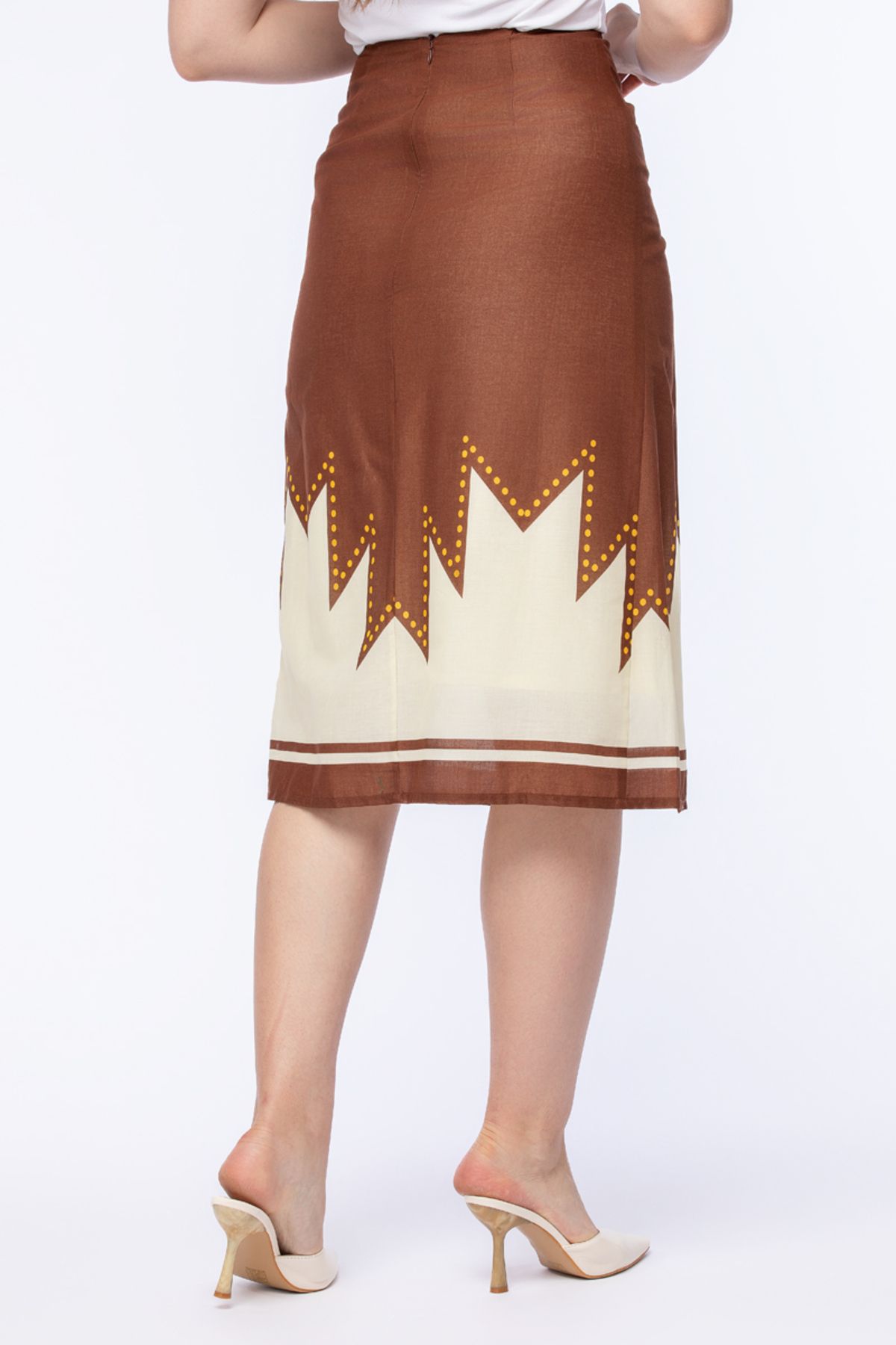 RİNA-Terracotta Sunrise Midi Skirt Brown 3