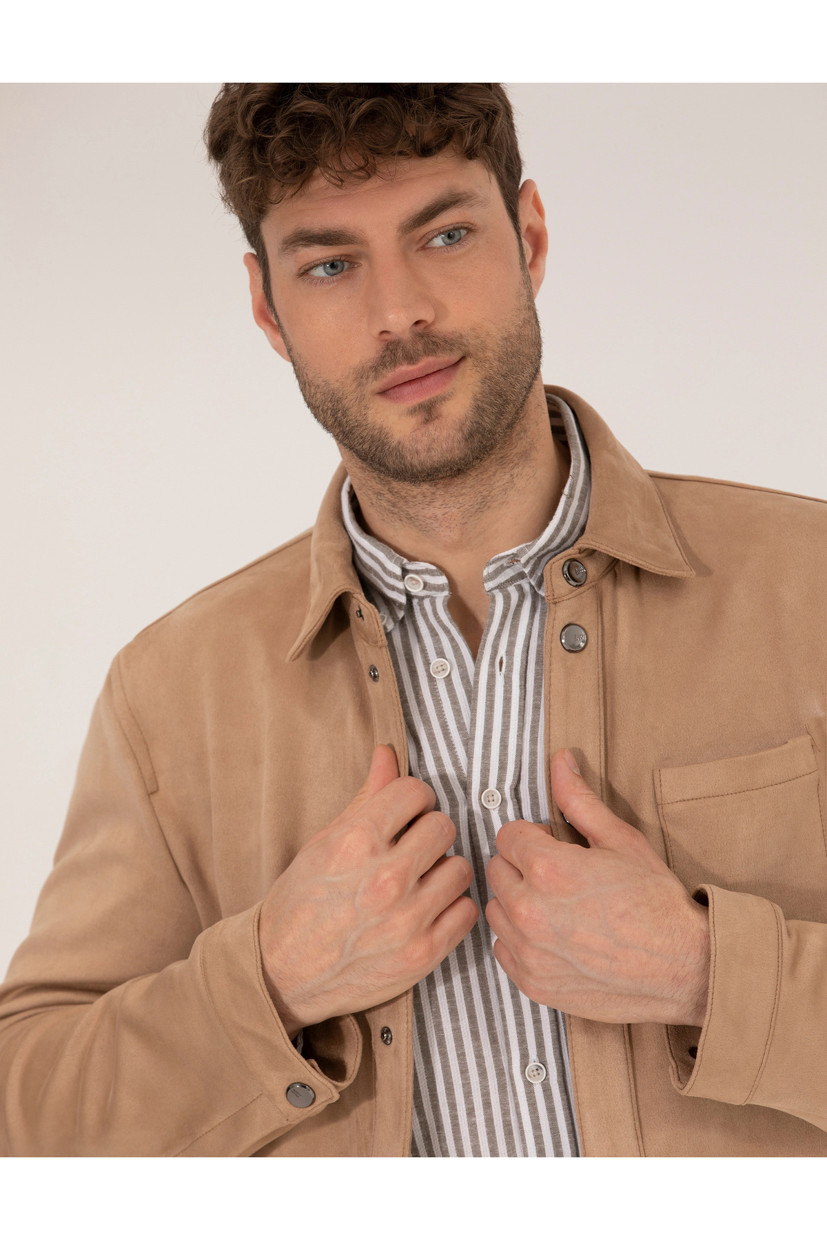 Pierre Cardin Bej Suni Deri Ceket 50273469-591 görsel 4