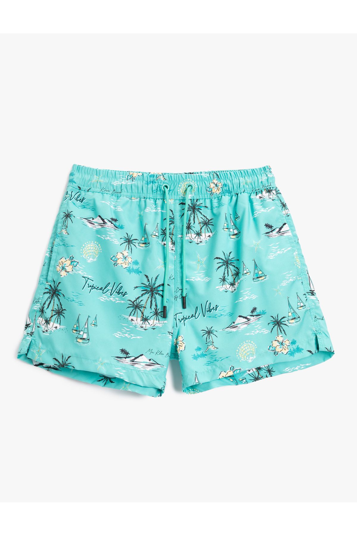 Koton-Kurze Badeshorts mit Sommermotiv, Taillentasche zum Schnüren 8