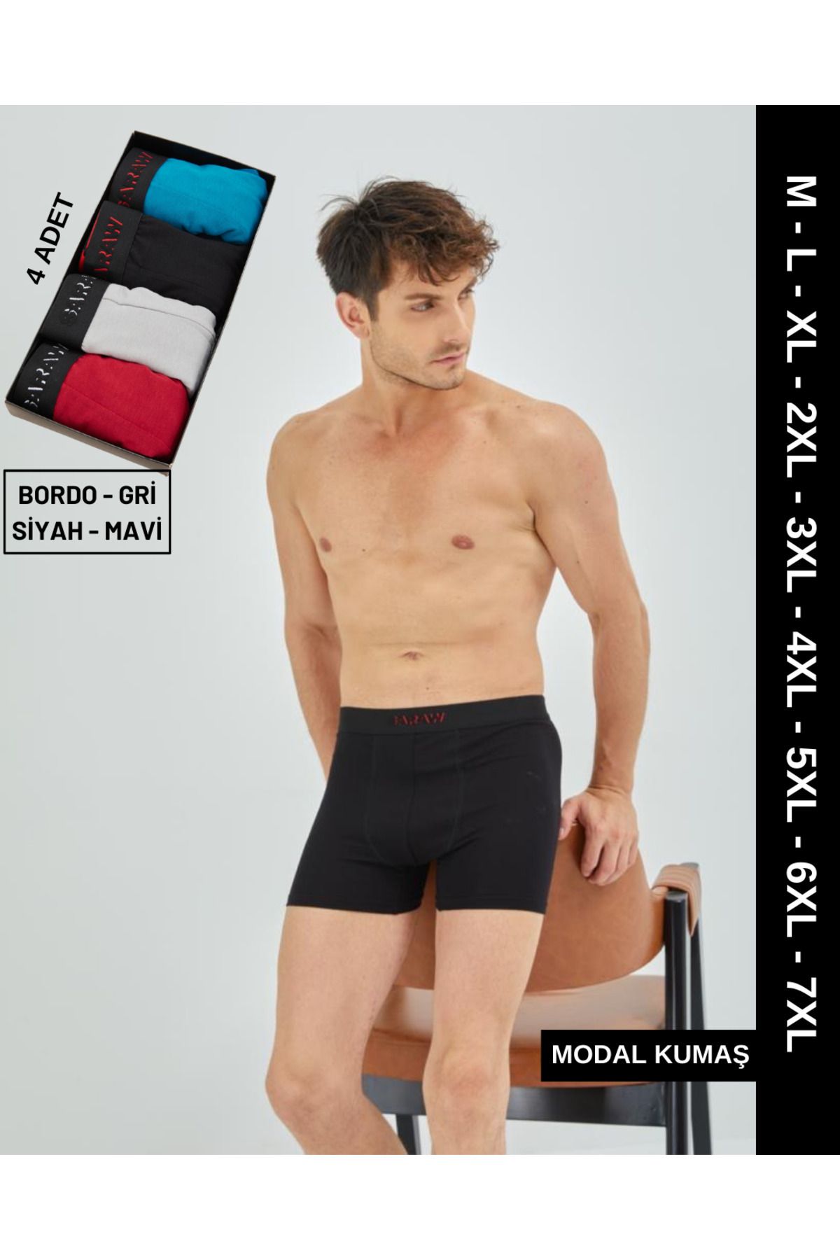 le paquet de boxer modal 4 7xl grand corps bleu bordo gris