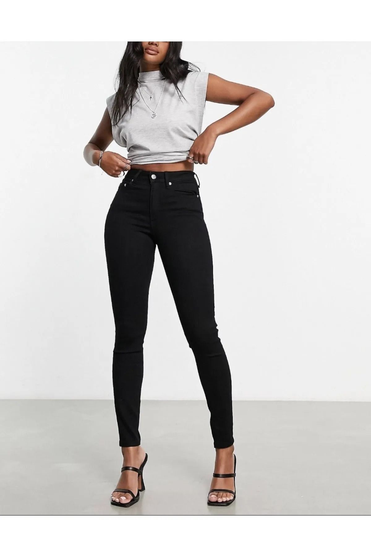 trefjns black skinny lycra high waist extra stretch jeans trousers trefjeans