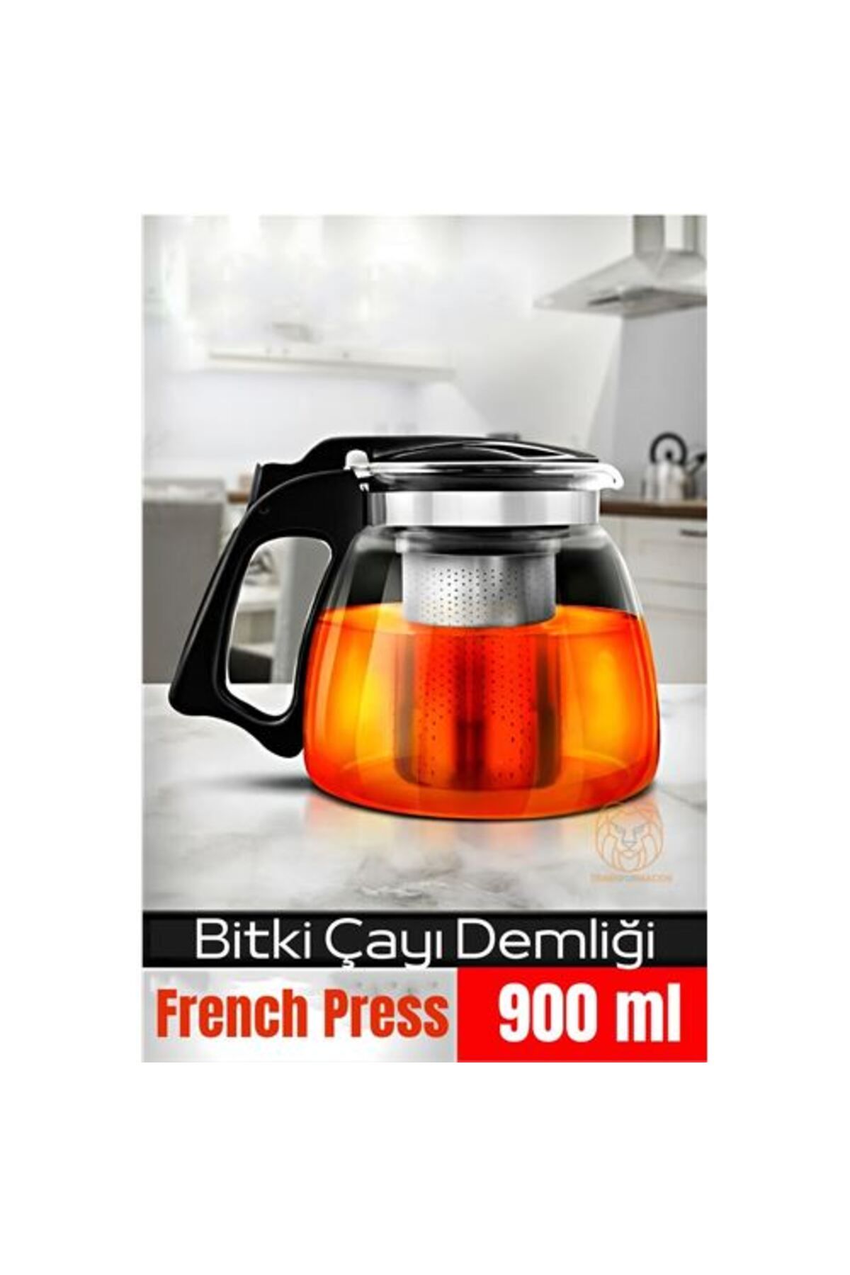 Store ModaCar  Süzgeçli French Press Cam Demlik 900 Ml Bitki Çayı Demliği