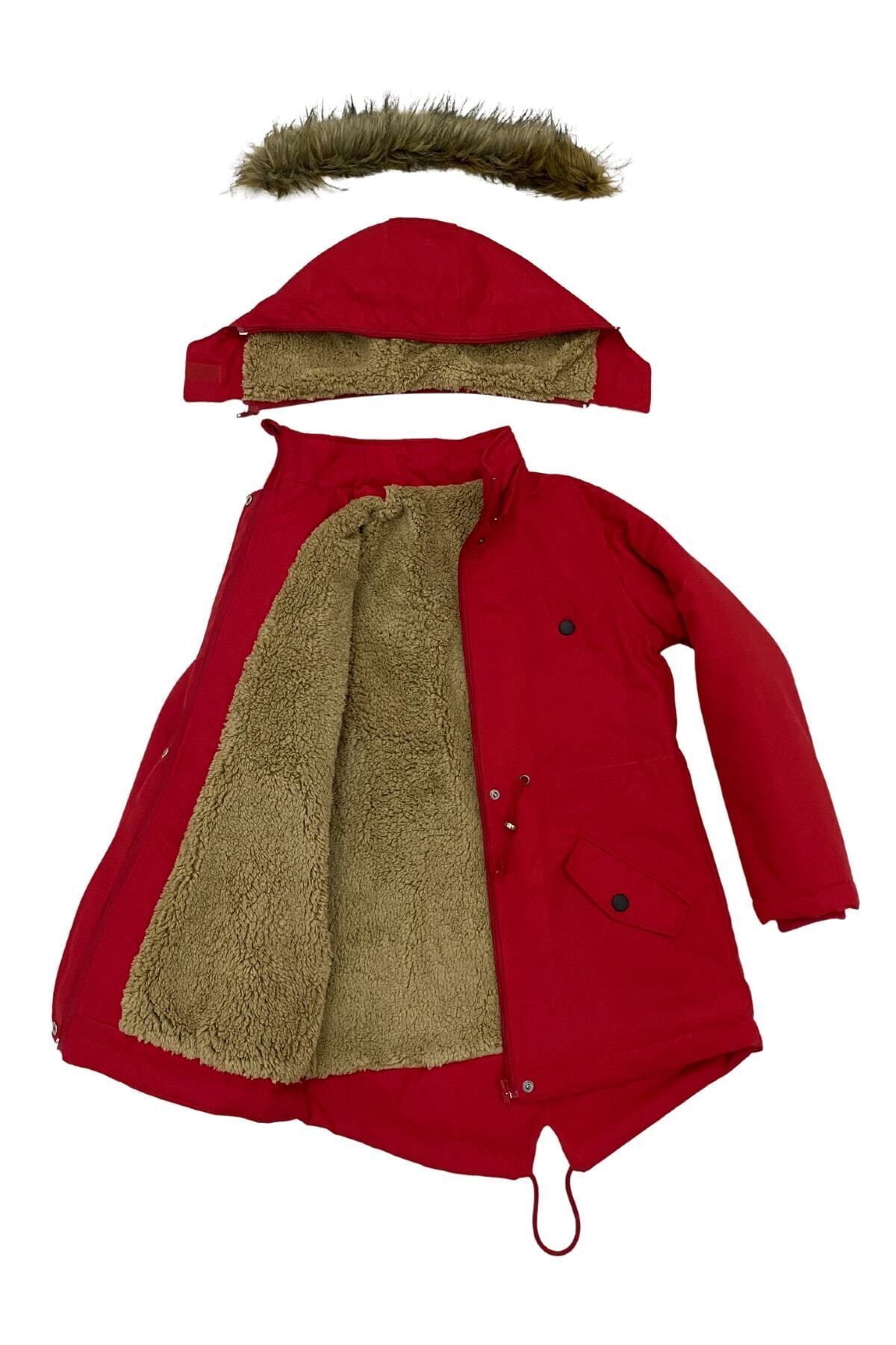 Asortik Kids-Unisex Children's Winter Canvas Fabric Drawstring Above Knee Fur Hooded Coat 6