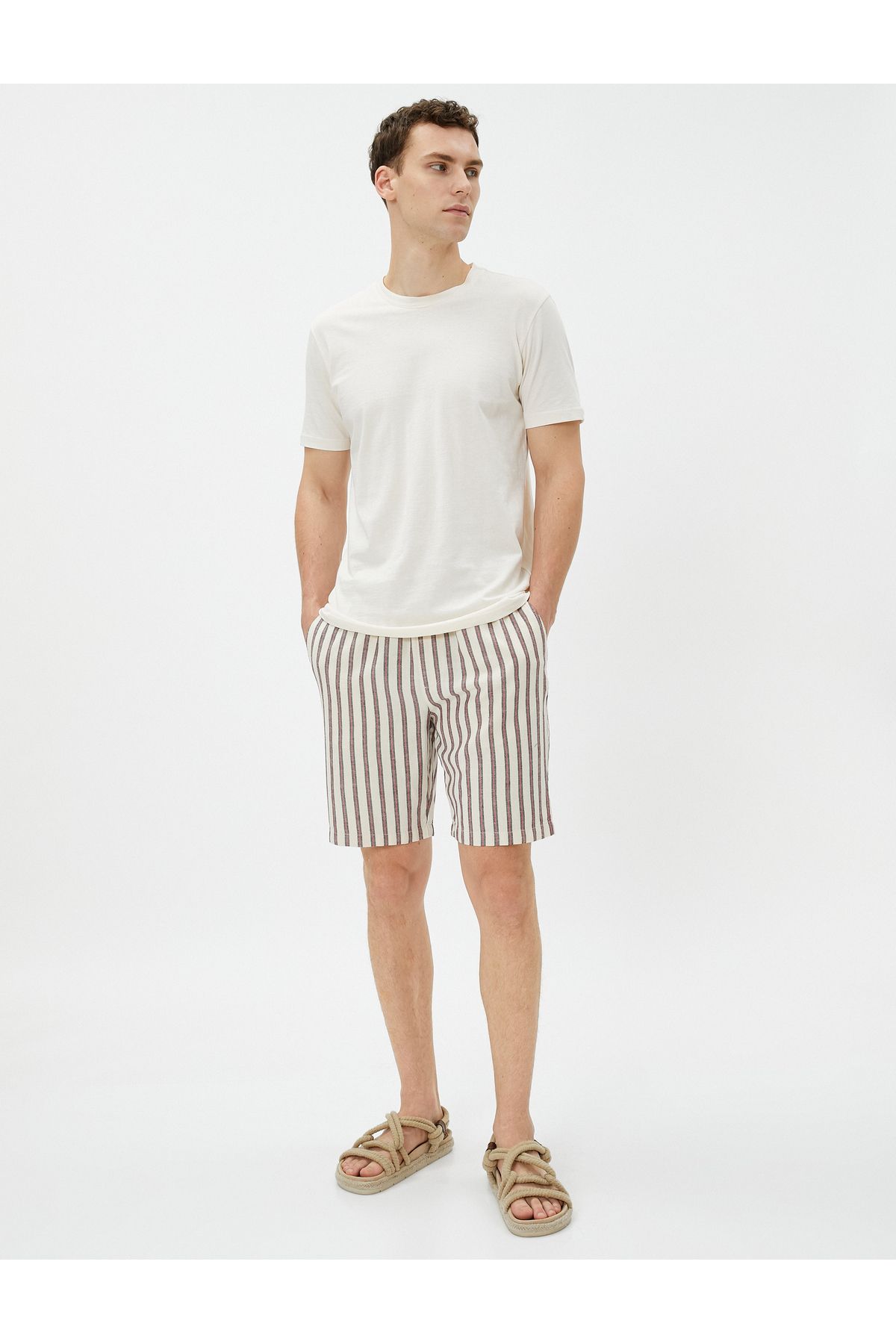 Koton-Linen Blend Shorts with Pocket Detail and Elastic Waist 1