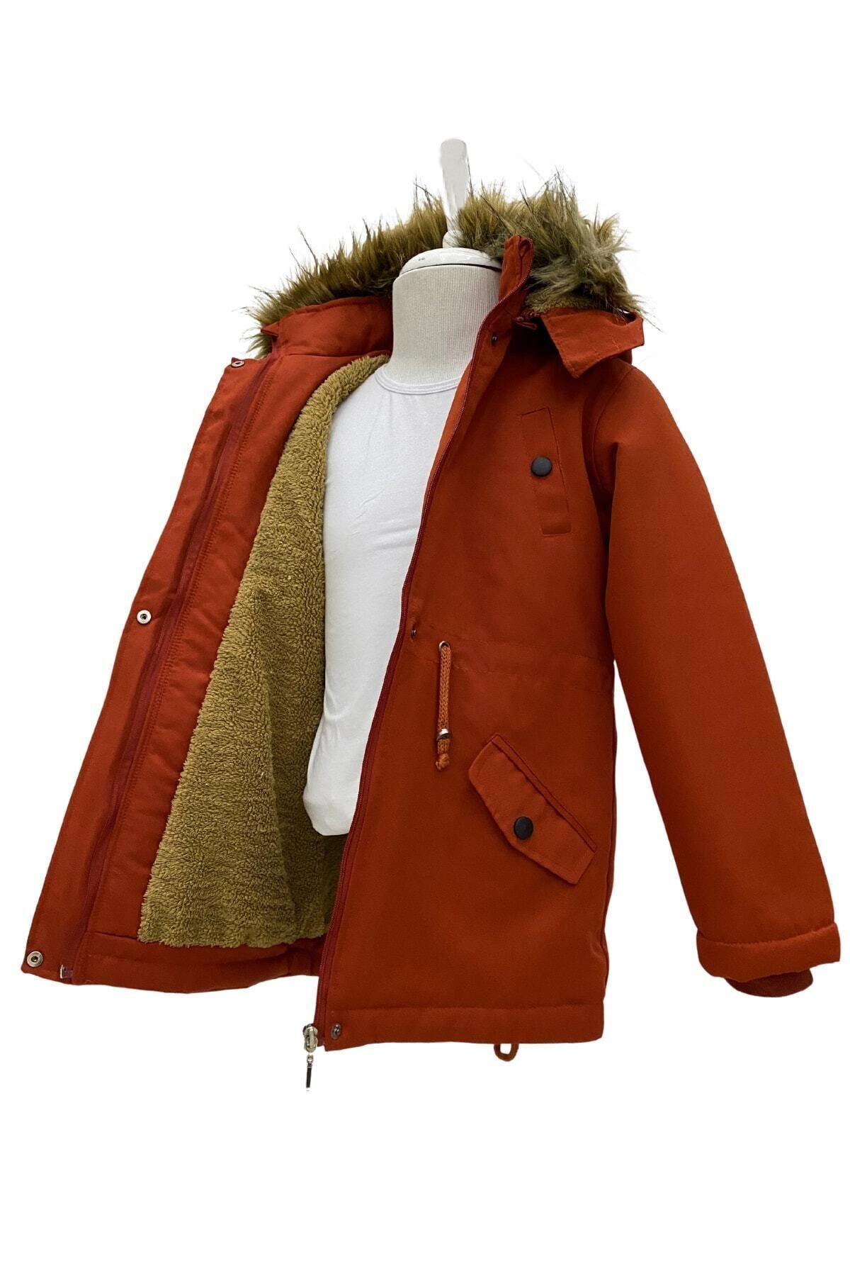 Asortik Kids-Unisex detský zimný kabát z plátna na šnúrku s kožušinou nad kolená s kapucňou 3