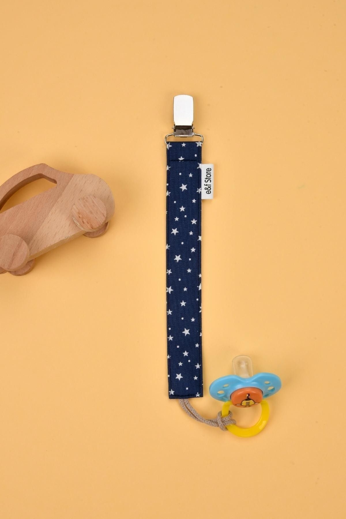 e&f Store Sertifikalı Pamuklu Emzik Askısı - 3'lü Set - Keten, Çizgili, Yıldızlı - Bebek Emzik Zinciri fotoğrafı 5 (önizleme)