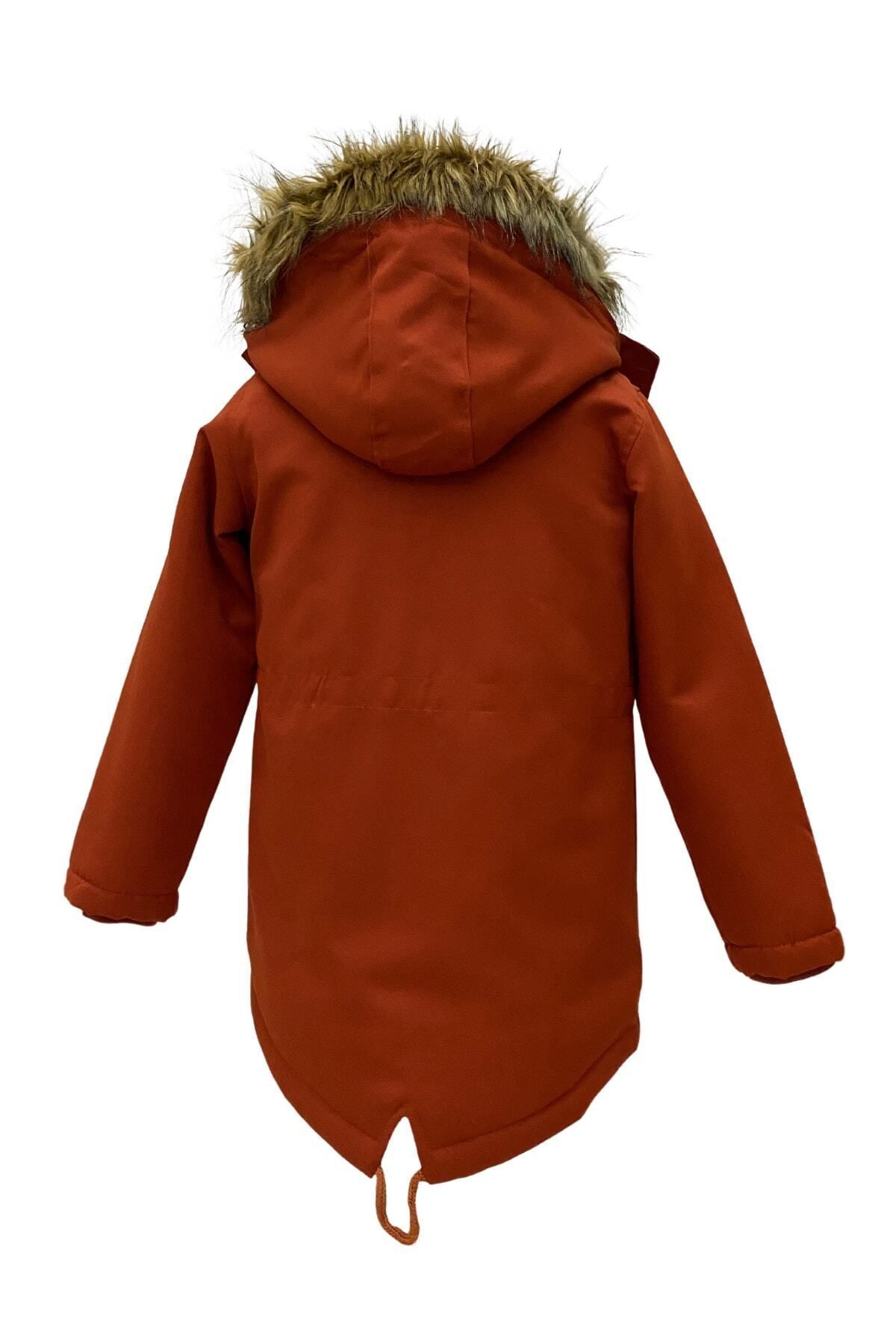 Asortik Kids-Unisex detský zimný kabát z plátna na šnúrku s kožušinou nad kolená s kapucňou 5
