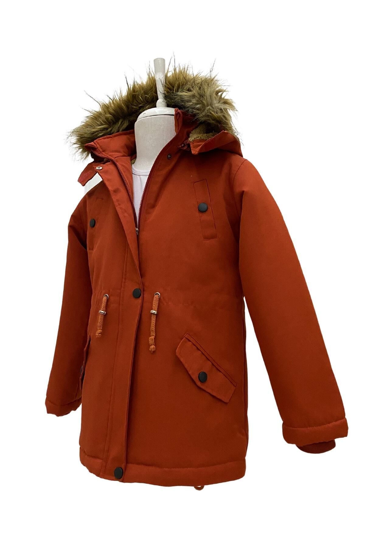 Asortik Kids-Unisex detský zimný kabát z plátna na šnúrku s kožušinou nad kolená s kapucňou 4