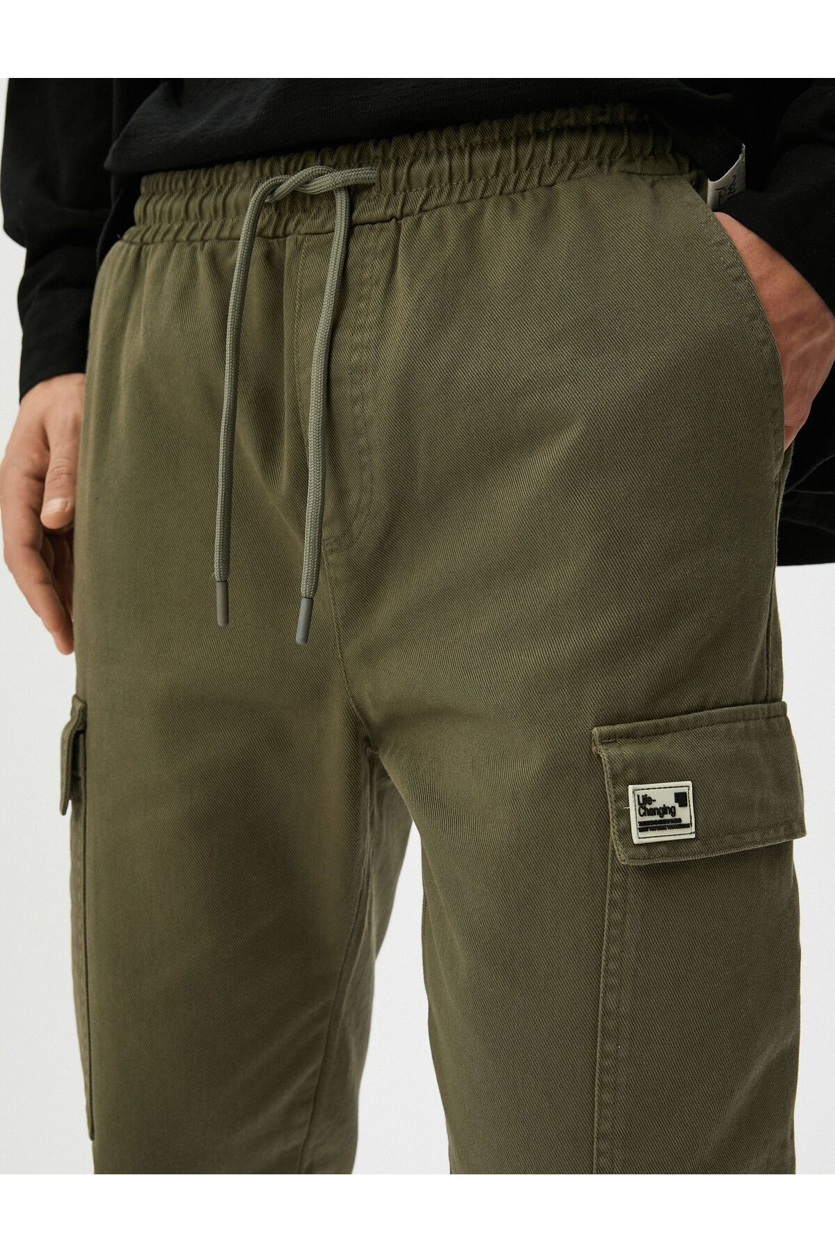Koton-Cargo Jogger Pants with Lace-up Waist Pocket Label Printed Cotton 5
