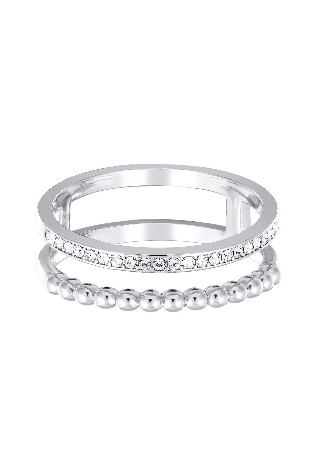 ELLI-Ring Damen Statement Doppelreihige Kugel Silberfarben mit Kristallen 2