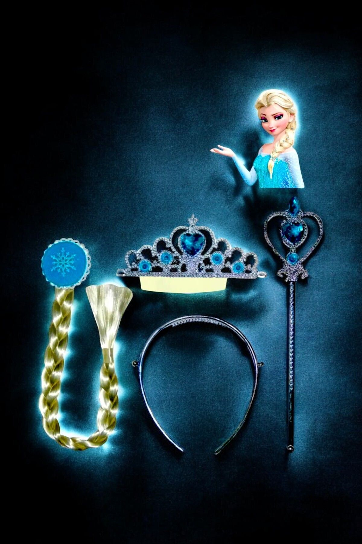 VibeHome Frozen Elsa Saç Taç ve Asa Seti - Doğum Günü Parti ve Eğlenceli Etkinlikler İçin