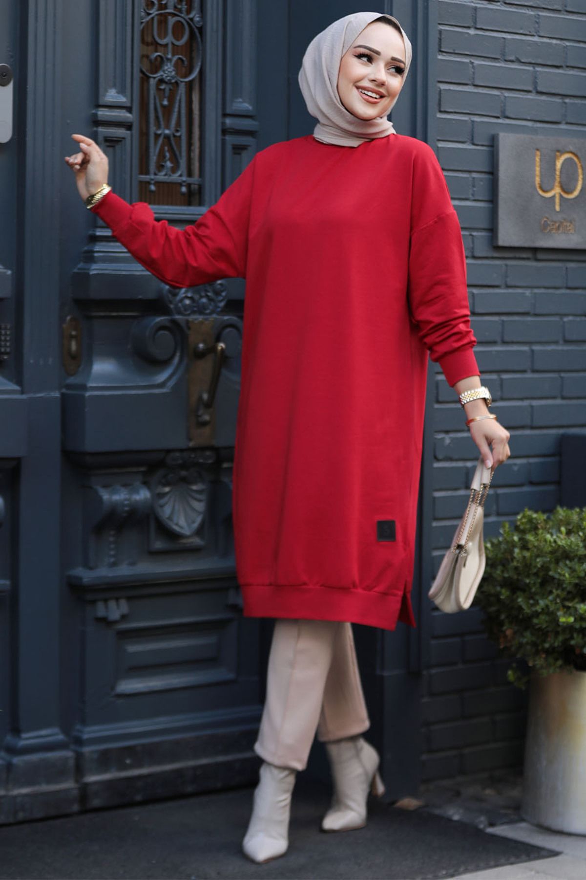 Neva Style-Red Hijab Tunic 30645K 1