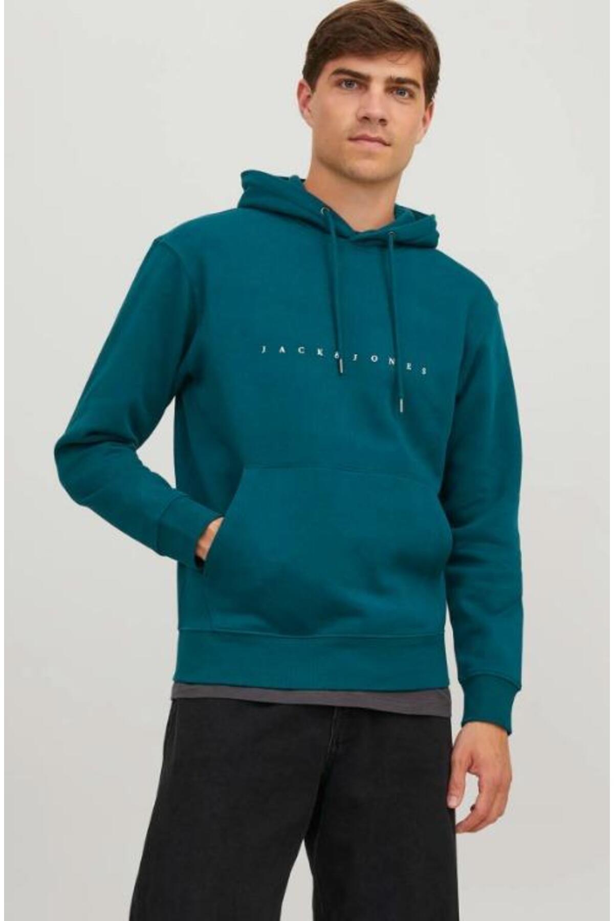 جک اند جونز سویشرت مردانه بنزینی 12233972 Jjestar Jj Sweat Hood Noos