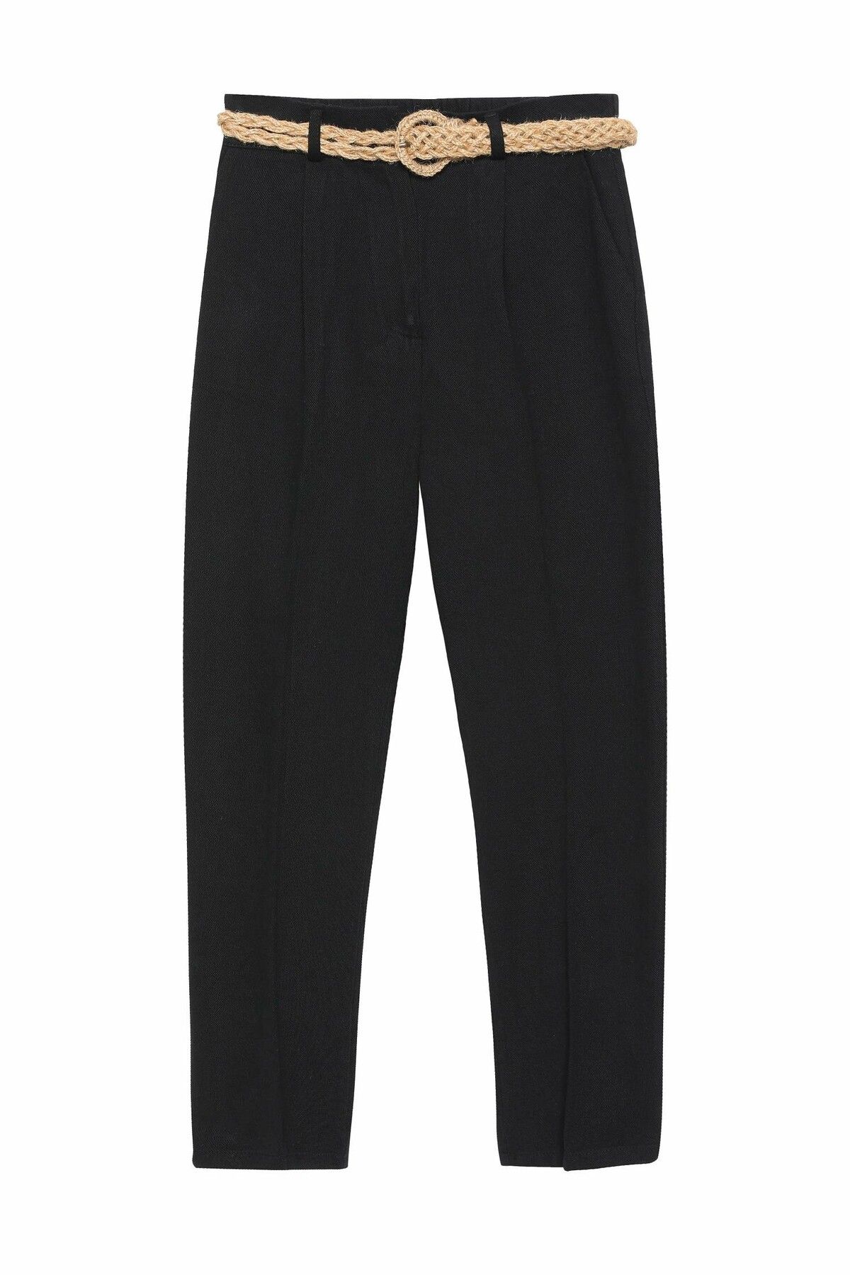 Quzu-Pantaloni negri cu centură de paie Quzu - 21Y70840 1