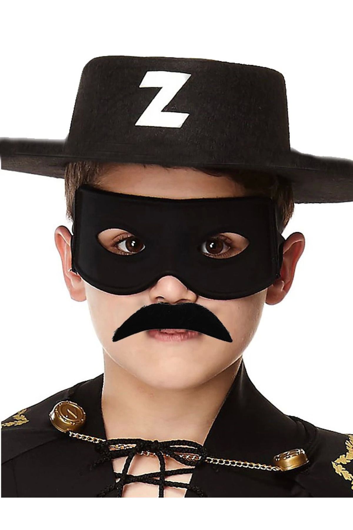 Lallim Siyah Renk Zorro Şapkası Zorro Maskesi Ve Zorro Bıyık Çocuk Boy - LAL6375-1888