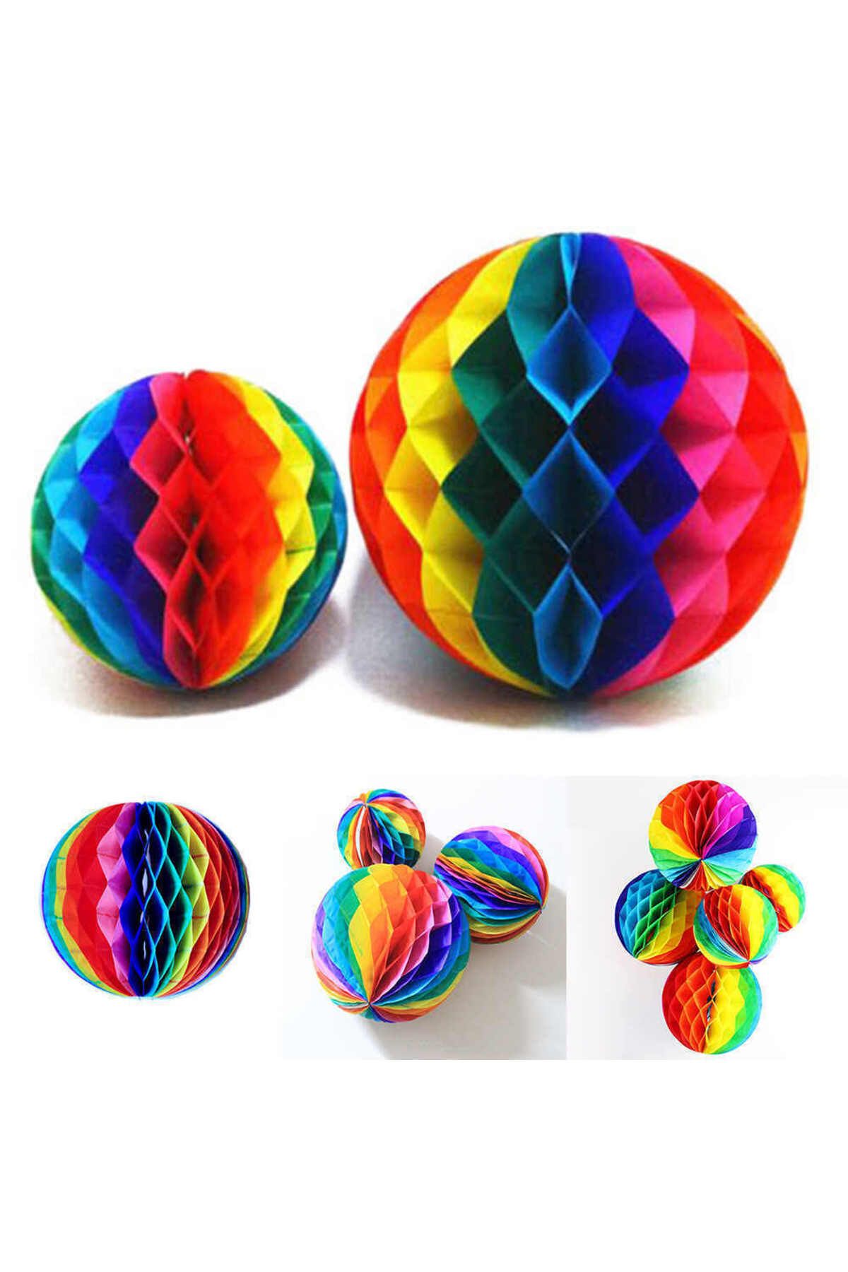 Narnuga Gökkuşağı Renkli 30 cm Rengarenk Kağıt Süs Fener 1 Adet (4767) - MCT1407-8889