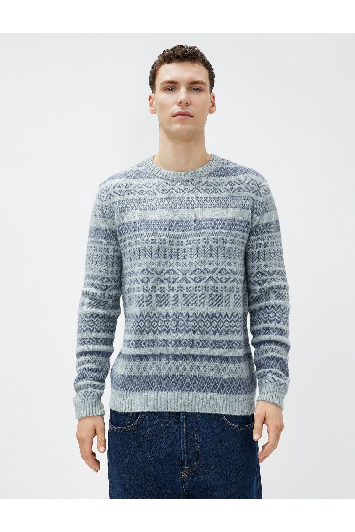 Koton-Men's Blue Patterned Sweater 3