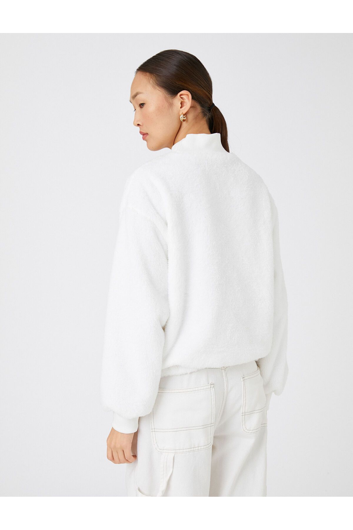 Koton-Oversize Plush Sweatshirt Turtleneck with Elastic Waist 4