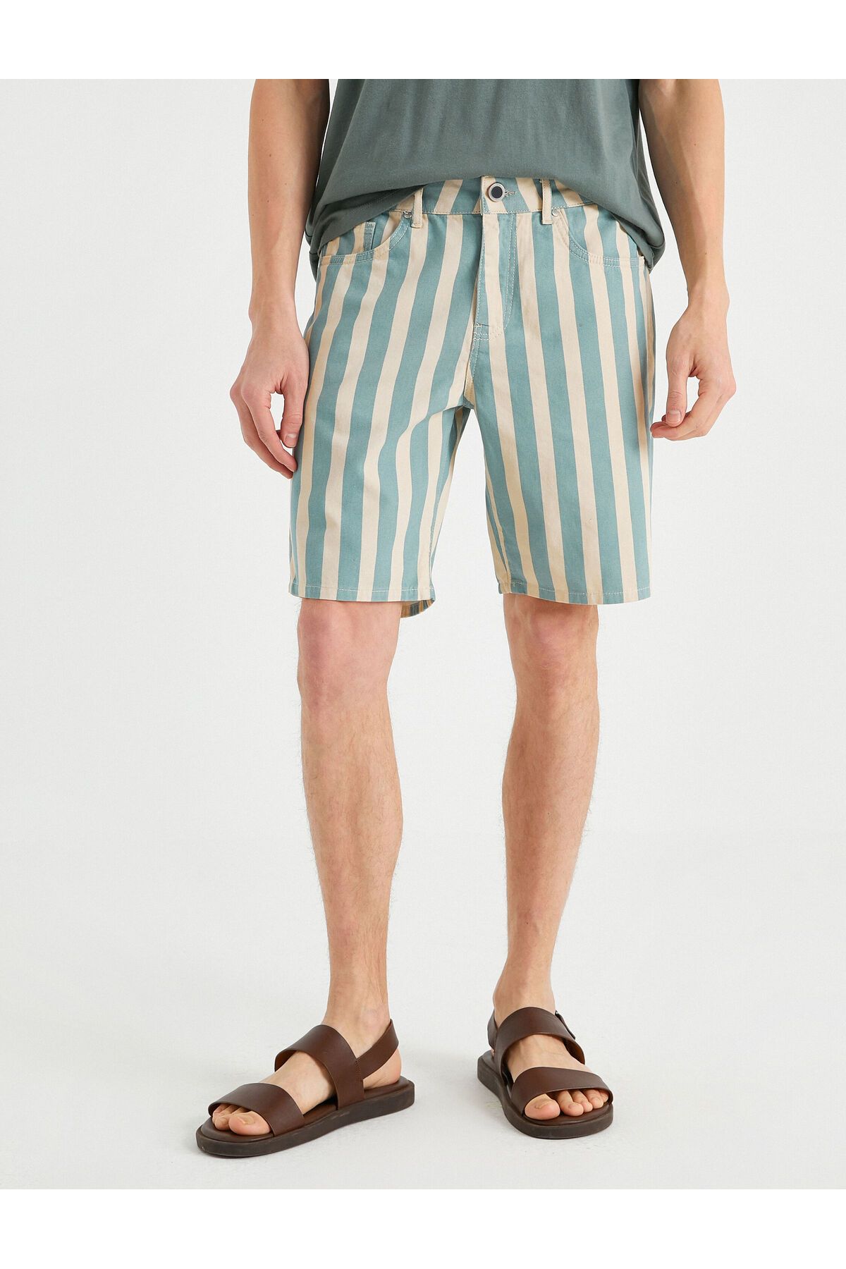 Koton-Striped Denim Shorts with Pockets 3