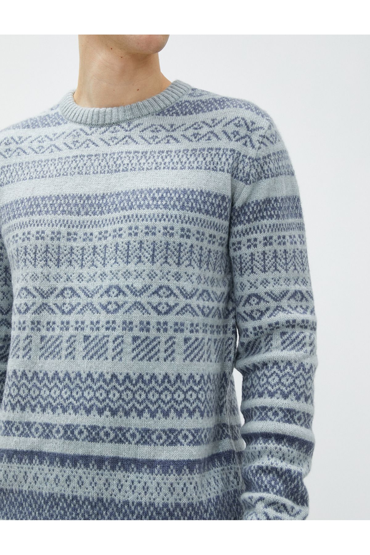 Koton-Men's Blue Patterned Sweater 5