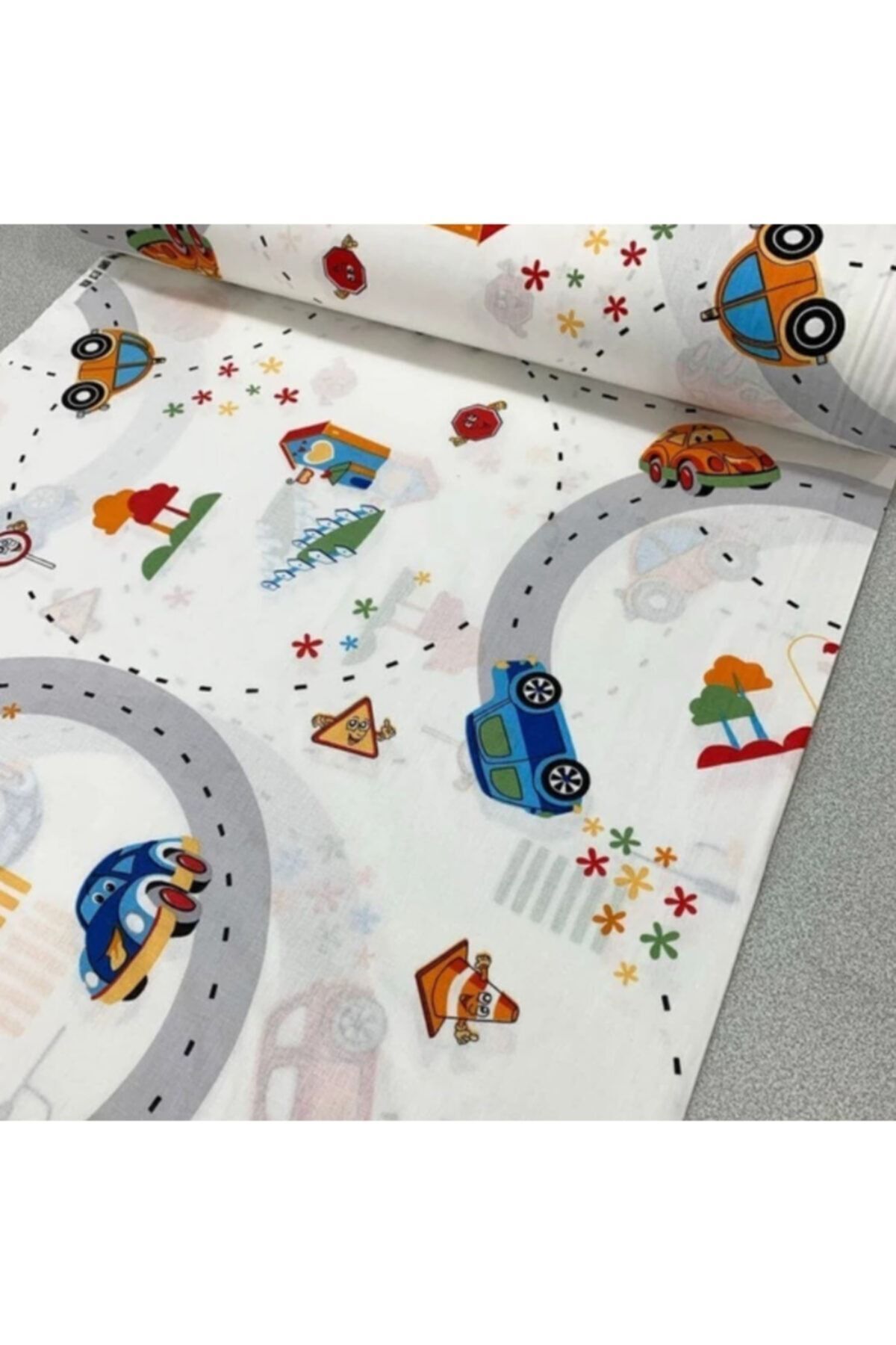 Bebek Özel-Half Meters 100% Cotton Poplin Fabric Traffic Car Patterned 50X240 cm 1