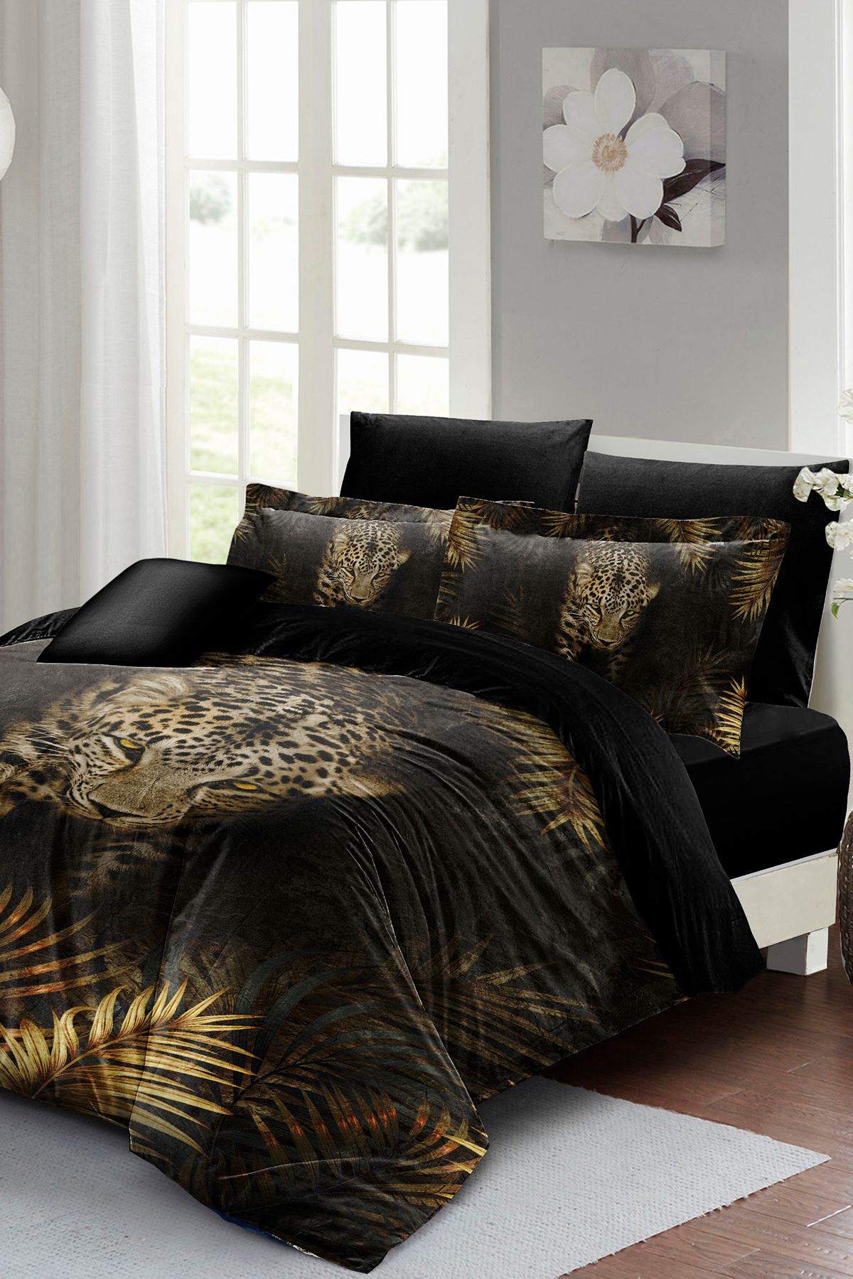 MonoHome-Double Leopard Print Neon Highlighter Duvet Cover Set - 100% Cotton Satin with Elastic Sheet 6