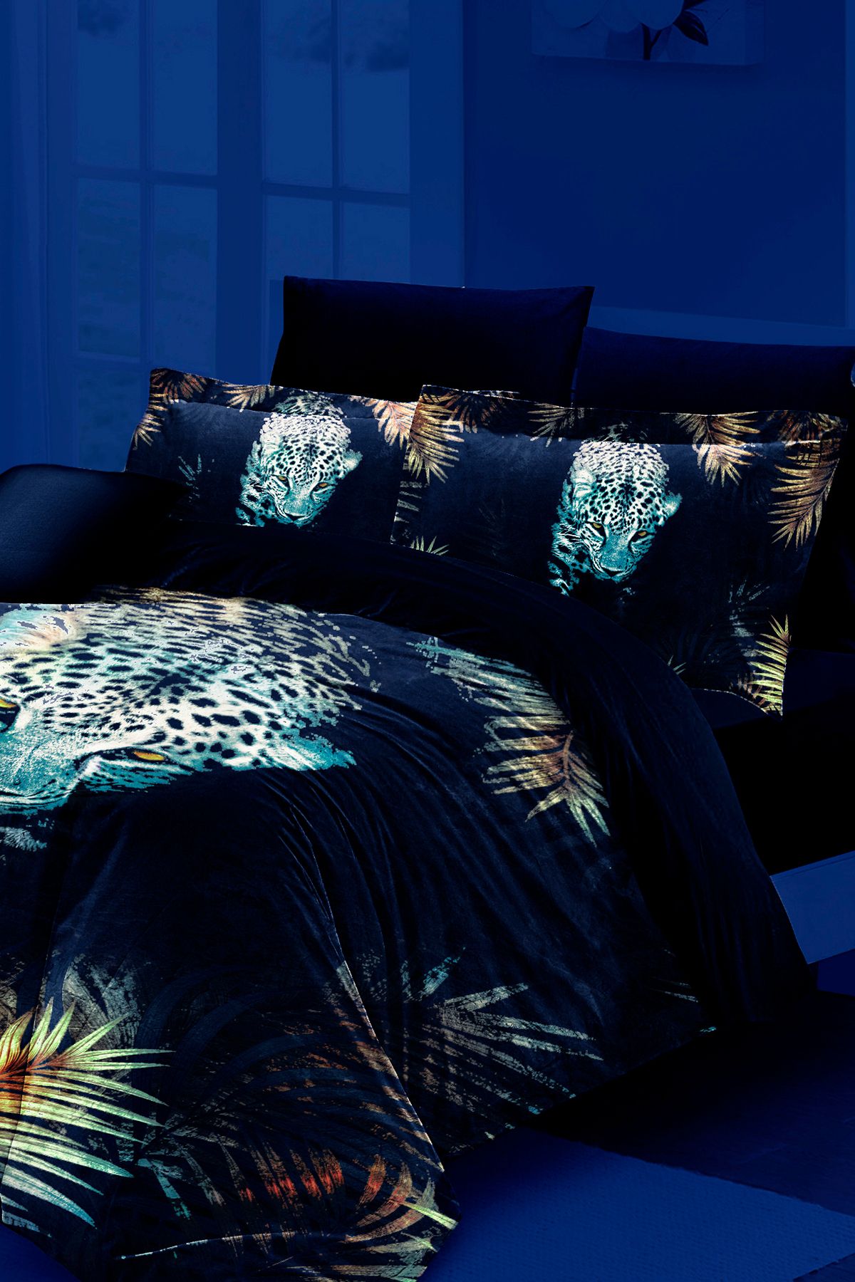 MonoHome-Double Leopard Print Neon Highlighter Duvet Cover Set - 100% Cotton Satin with Elastic Sheet 5